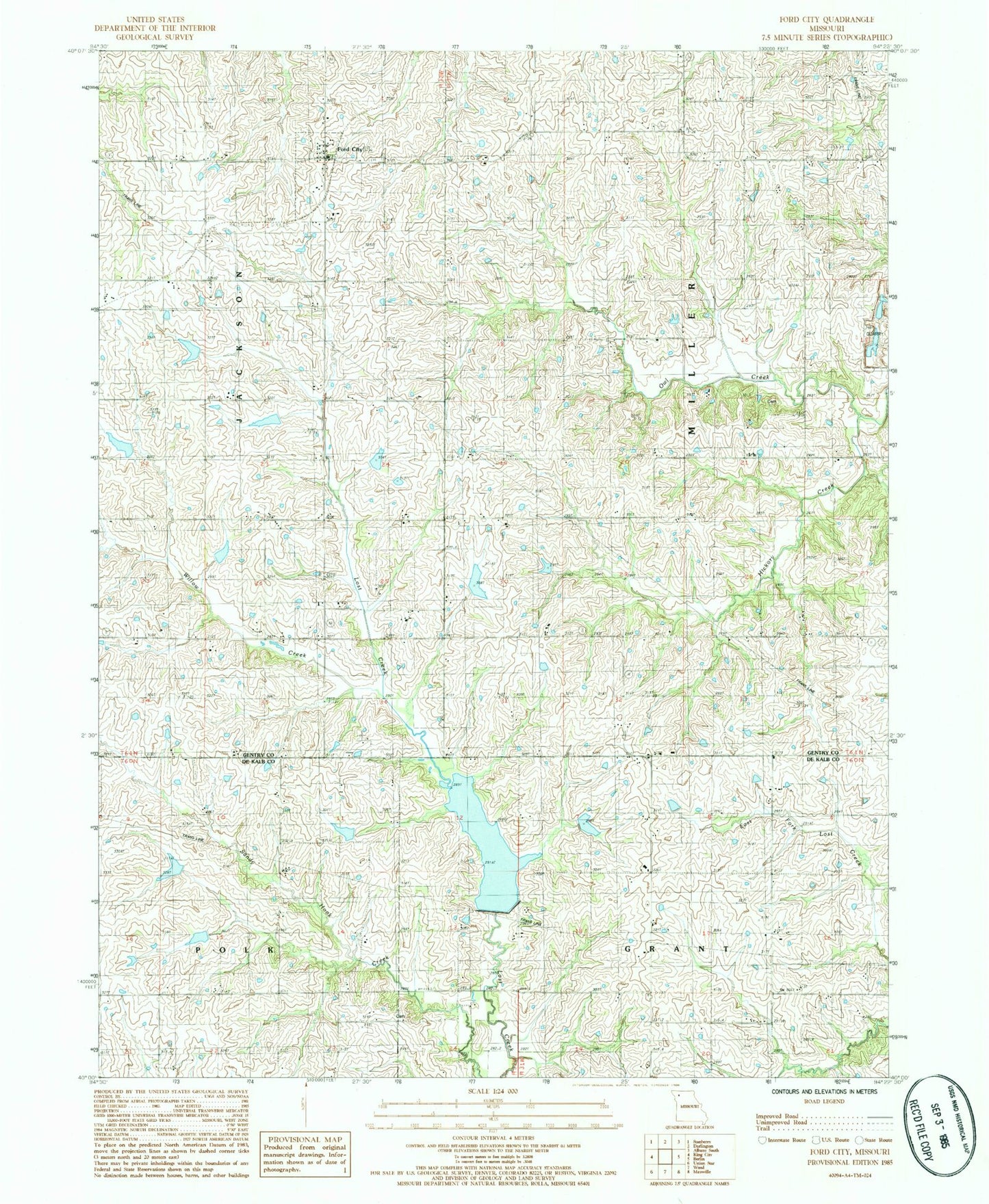 Classic USGS Ford City Missouri 7.5'x7.5' Topo Map Image