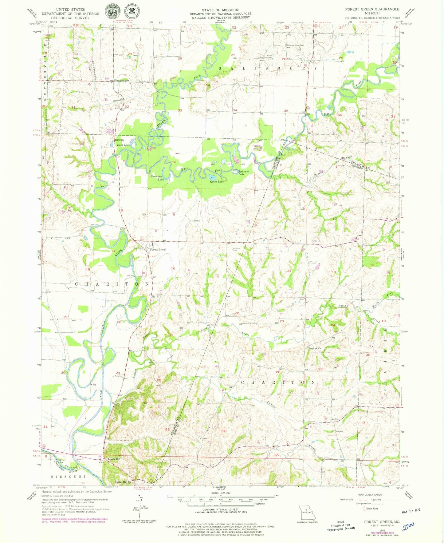Classic USGS Forest Green Missouri 7.5'x7.5' Topo Map Image
