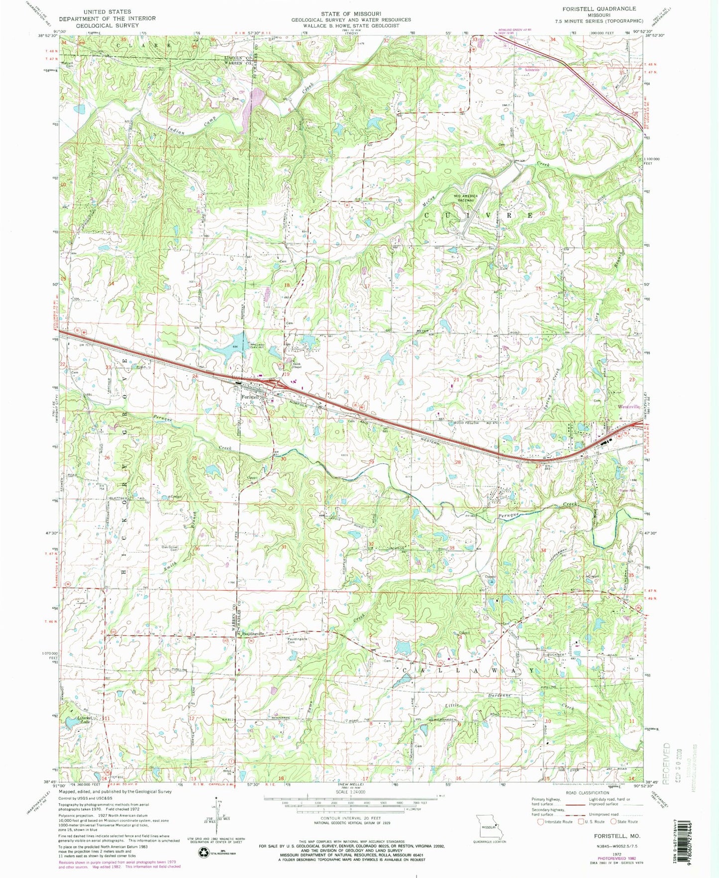 Classic USGS Foristell Missouri 7.5'x7.5' Topo Map Image