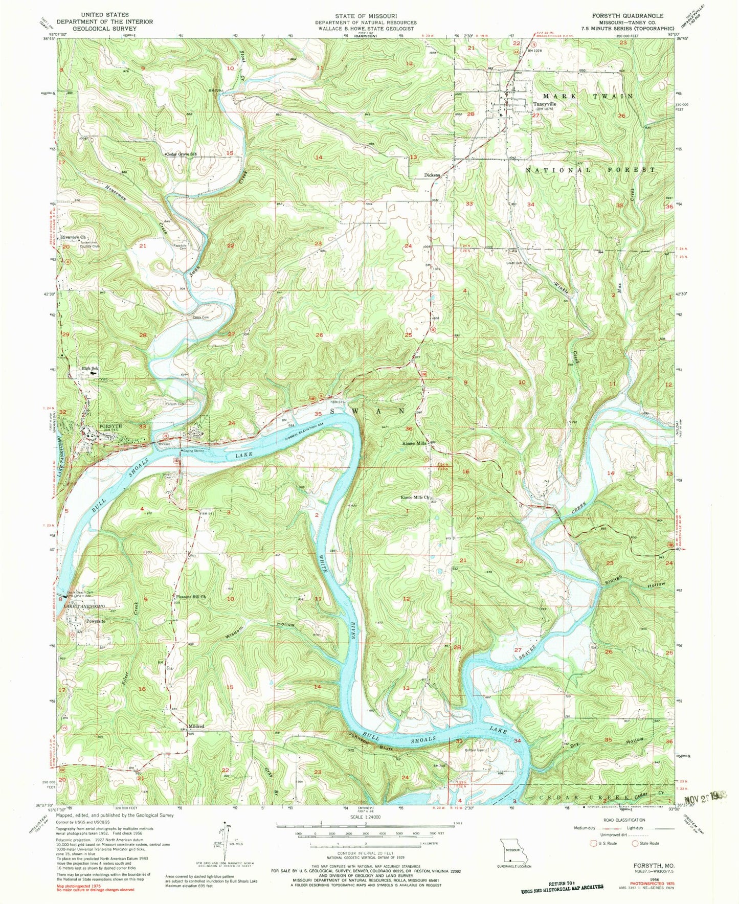 Classic USGS Forsyth Missouri 7.5'x7.5' Topo Map Image