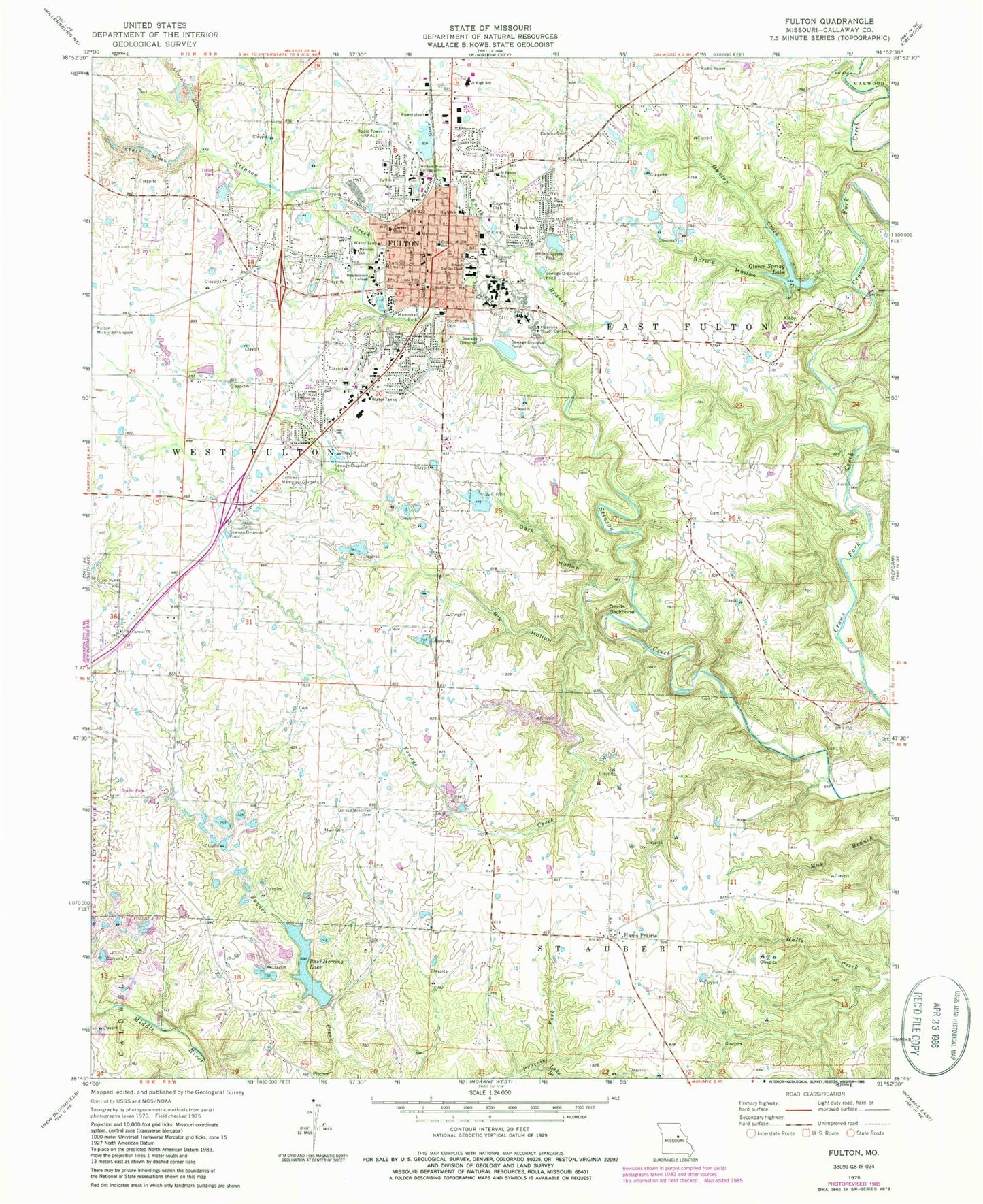Classic USGS Fulton Missouri 7.5'x7.5' Topo Map Image