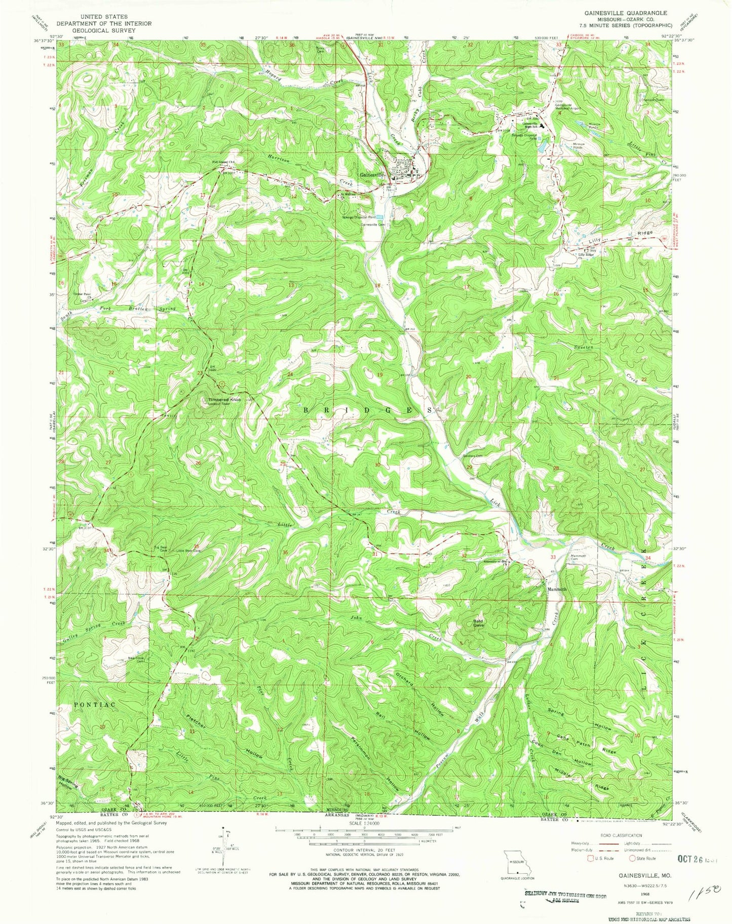 Classic USGS Gainesville Missouri 7.5'x7.5' Topo Map Image