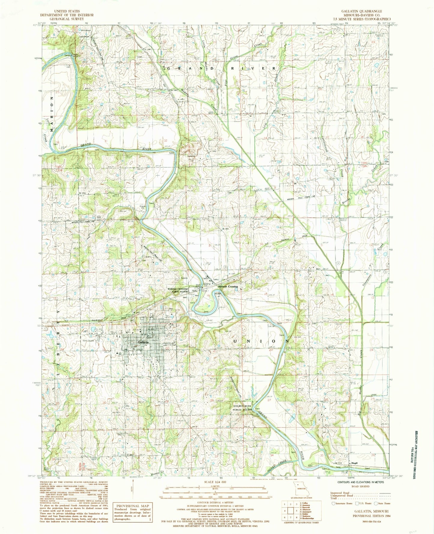 Classic USGS Gallatin Missouri 7.5'x7.5' Topo Map Image