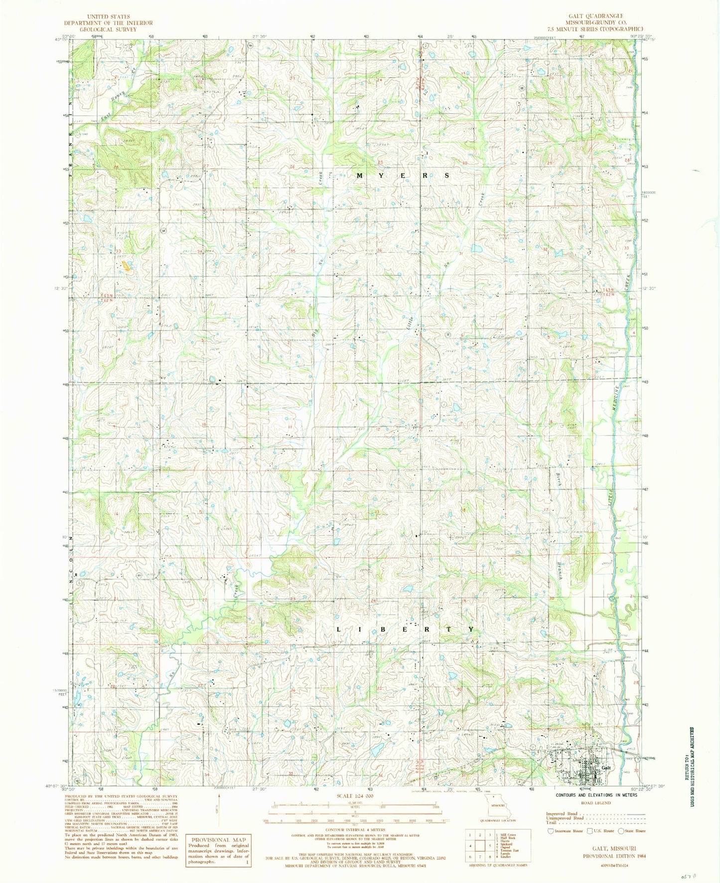 Classic USGS Galt Missouri 7.5'x7.5' Topo Map Image