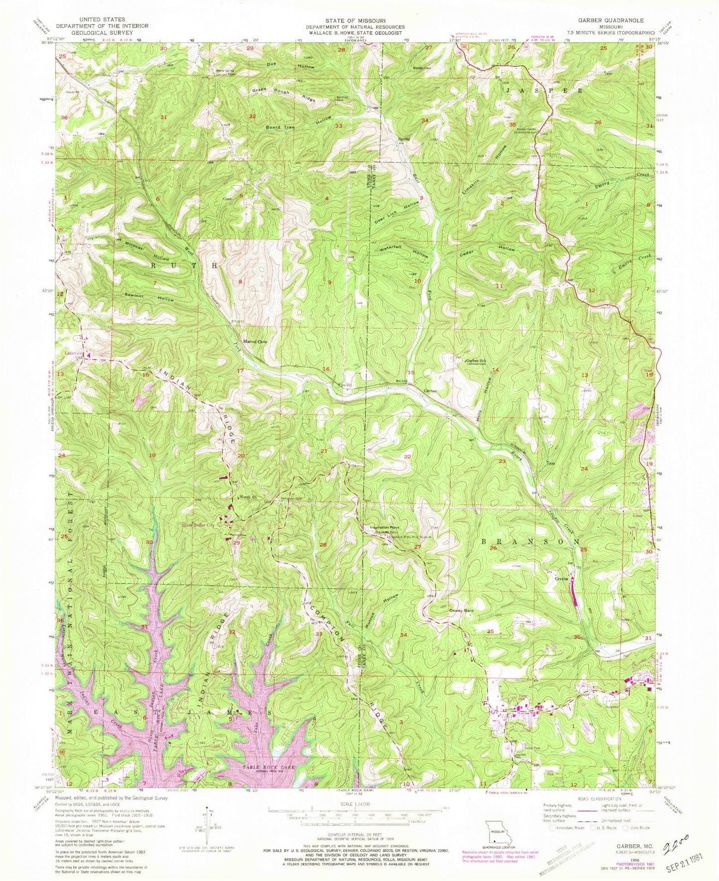 Classic USGS Garber Missouri 7.5'x7.5' Topo Map Image