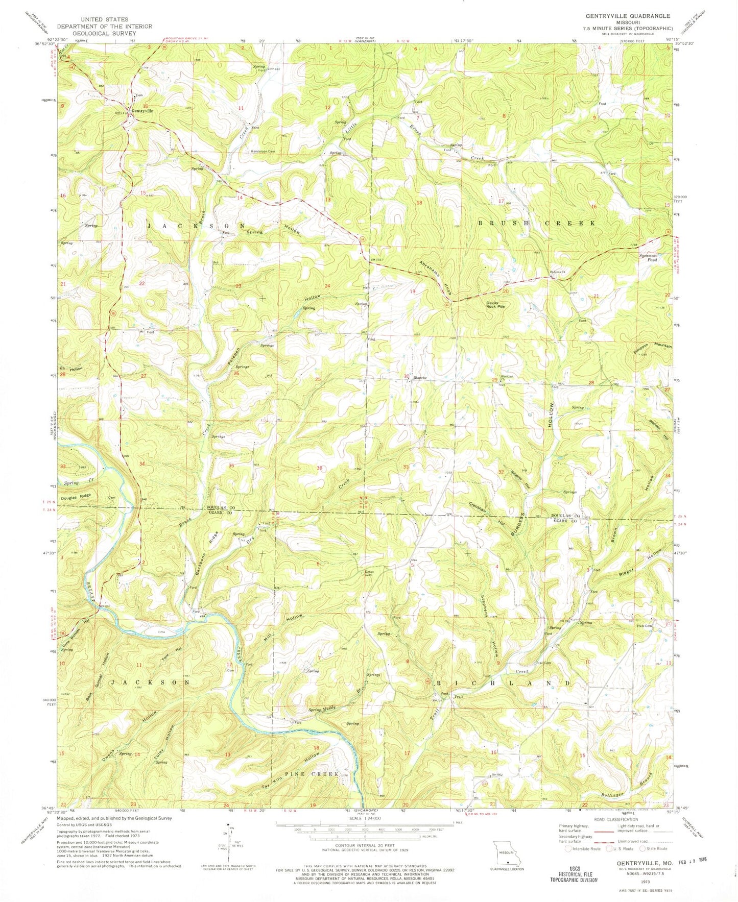 Classic USGS Gentryville Missouri 7.5'x7.5' Topo Map Image