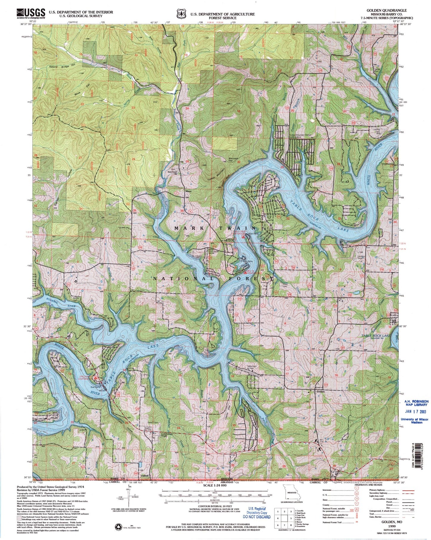 Classic USGS Golden Missouri 7.5'x7.5' Topo Map Image