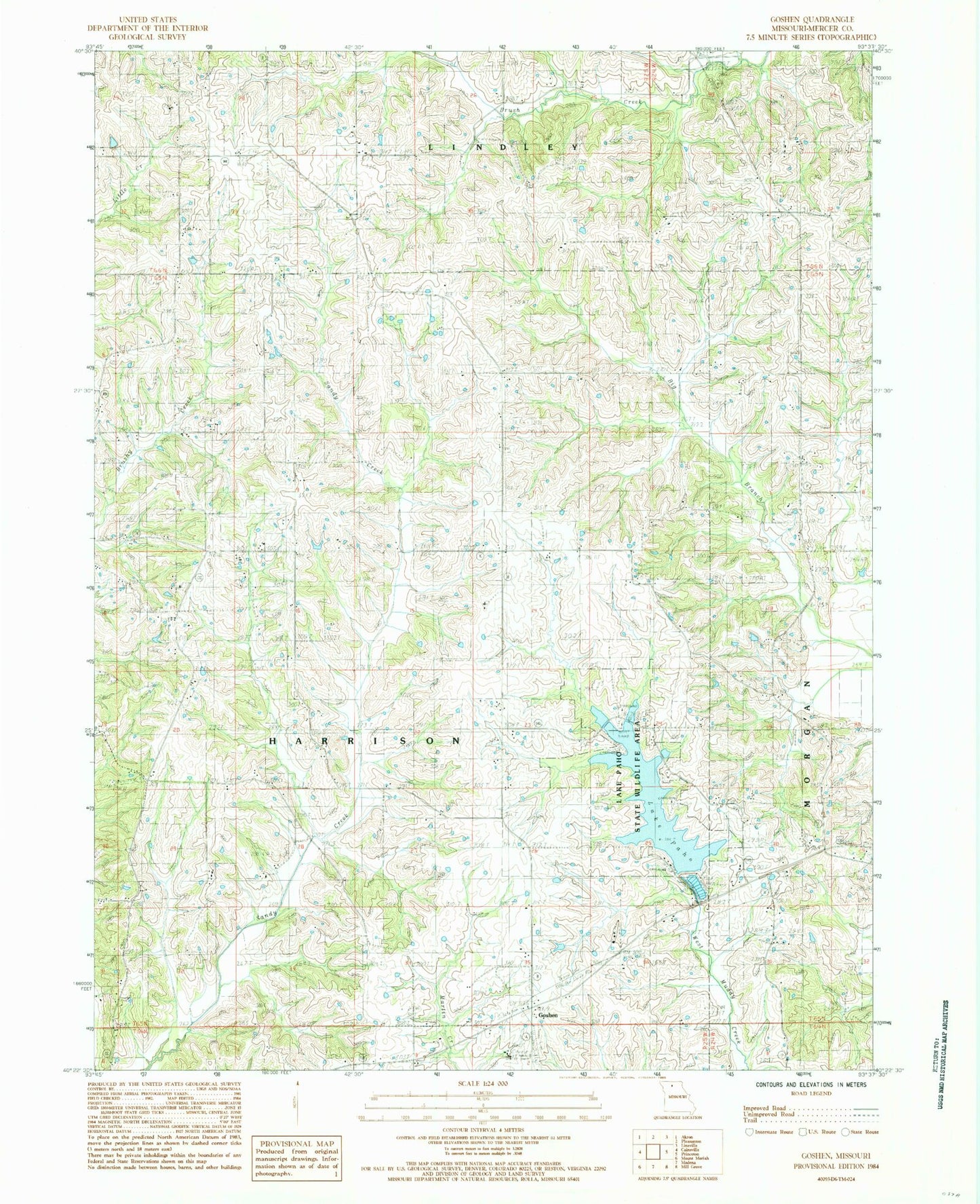 Classic USGS Goshen Missouri 7.5'x7.5' Topo Map Image