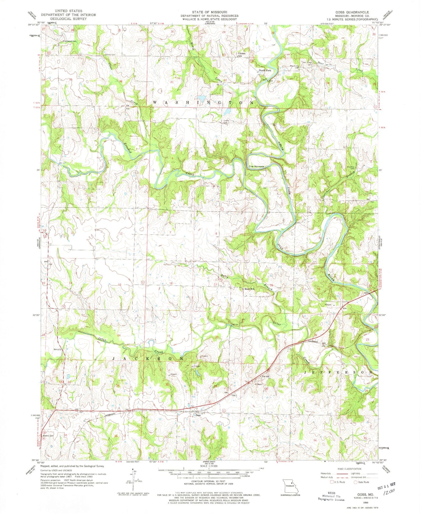 Classic USGS Goss Missouri 7.5'x7.5' Topo Map Image