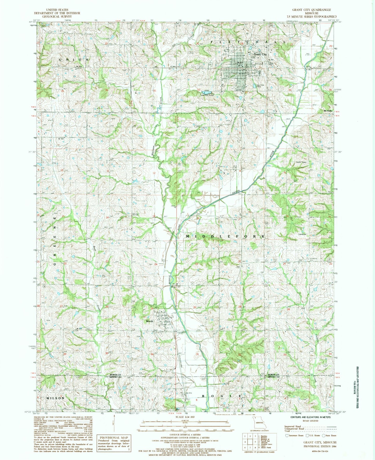 Classic USGS Grant City Missouri 7.5'x7.5' Topo Map Image