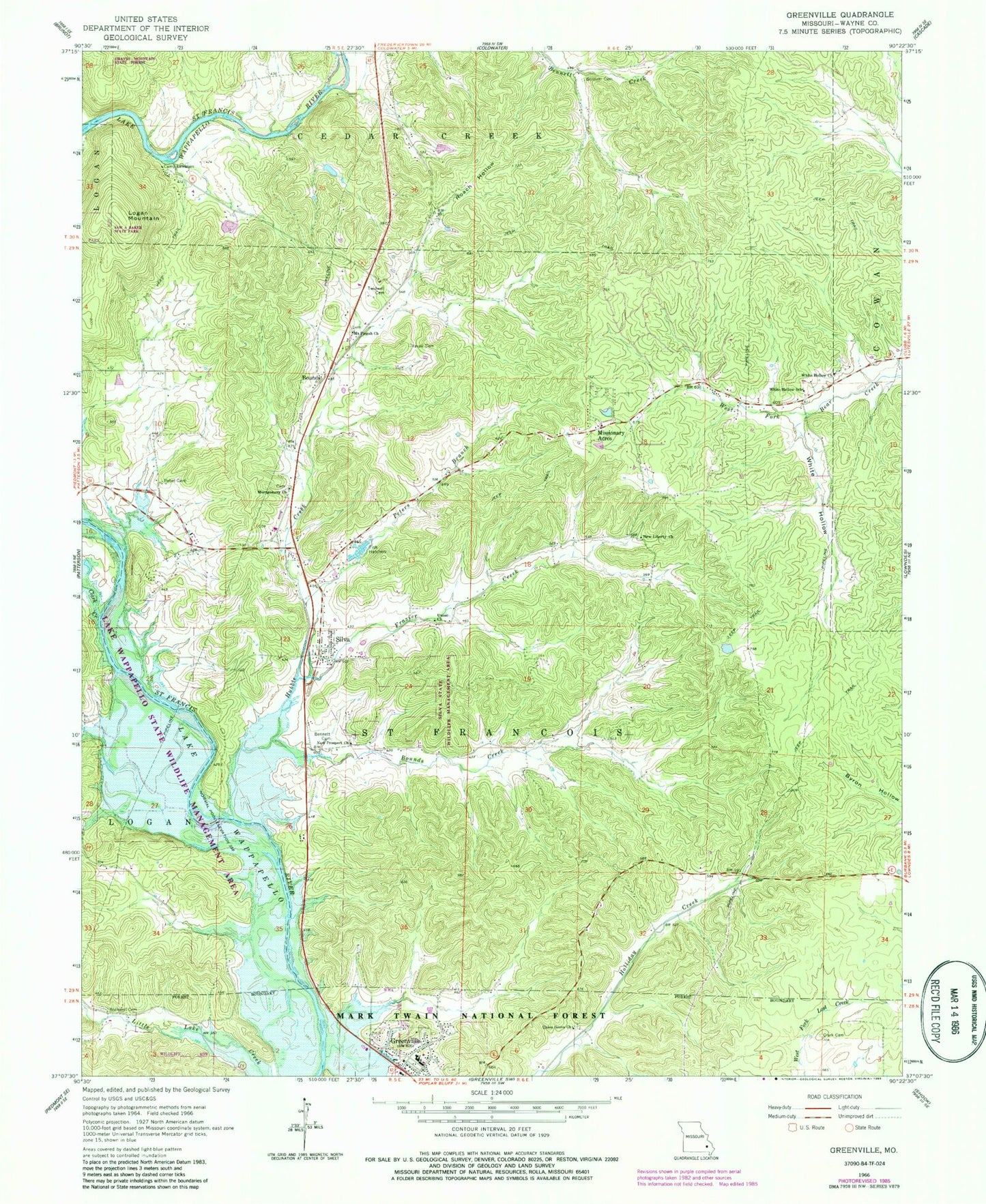 Classic USGS Greenville Missouri 7.5'x7.5' Topo Map Image