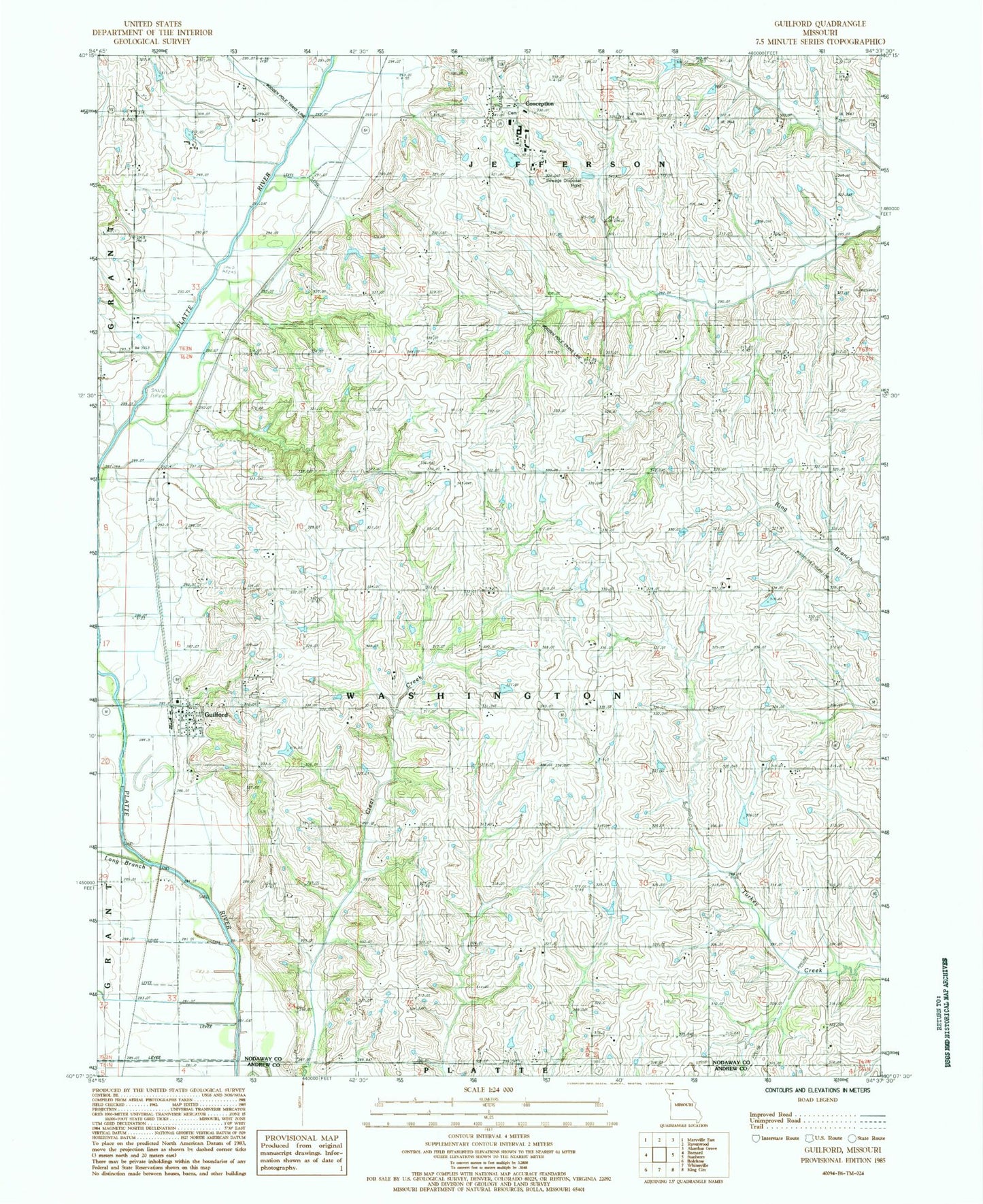 Classic USGS Guilford Missouri 7.5'x7.5' Topo Map Image