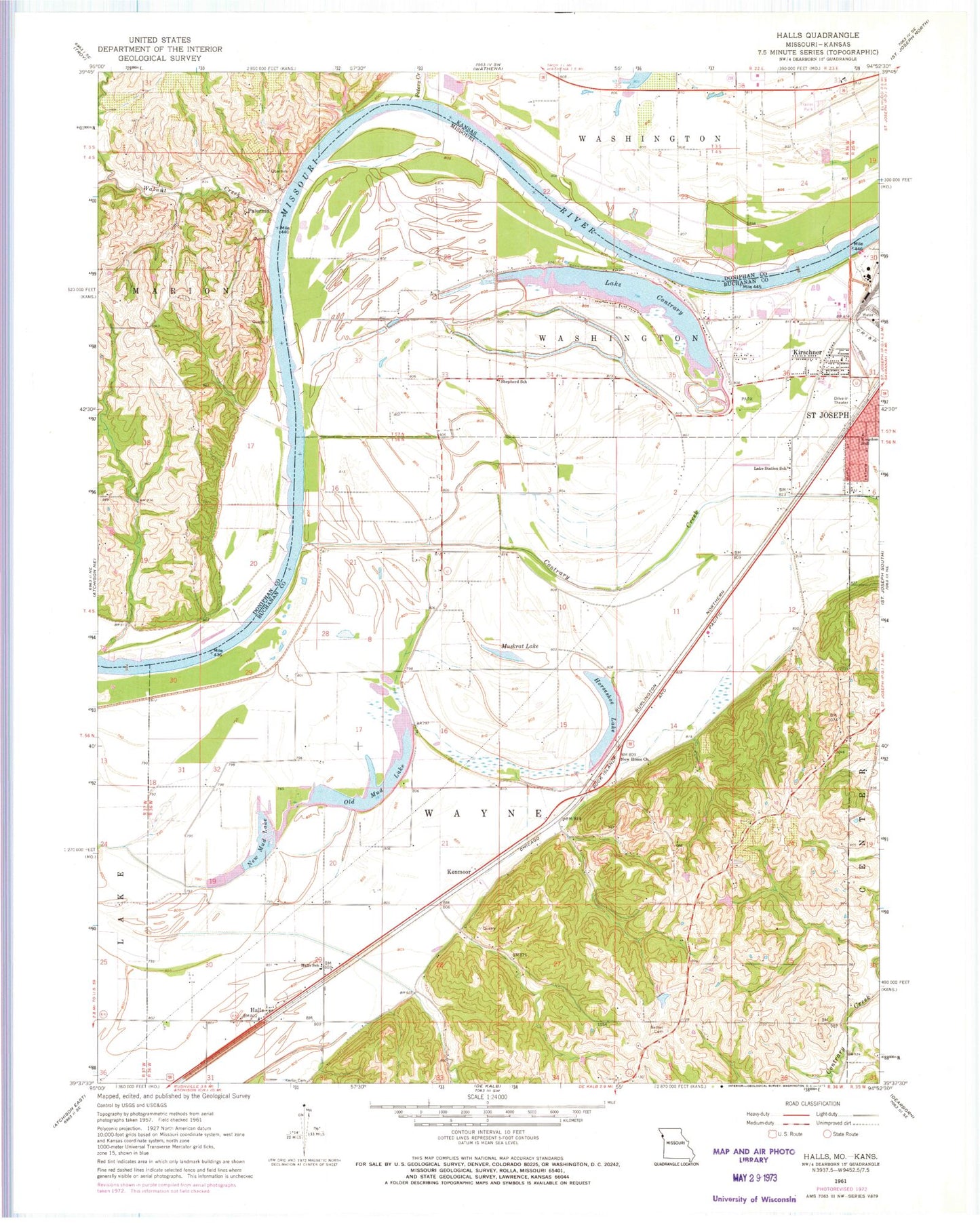 Classic USGS Halls Missouri 7.5'x7.5' Topo Map Image