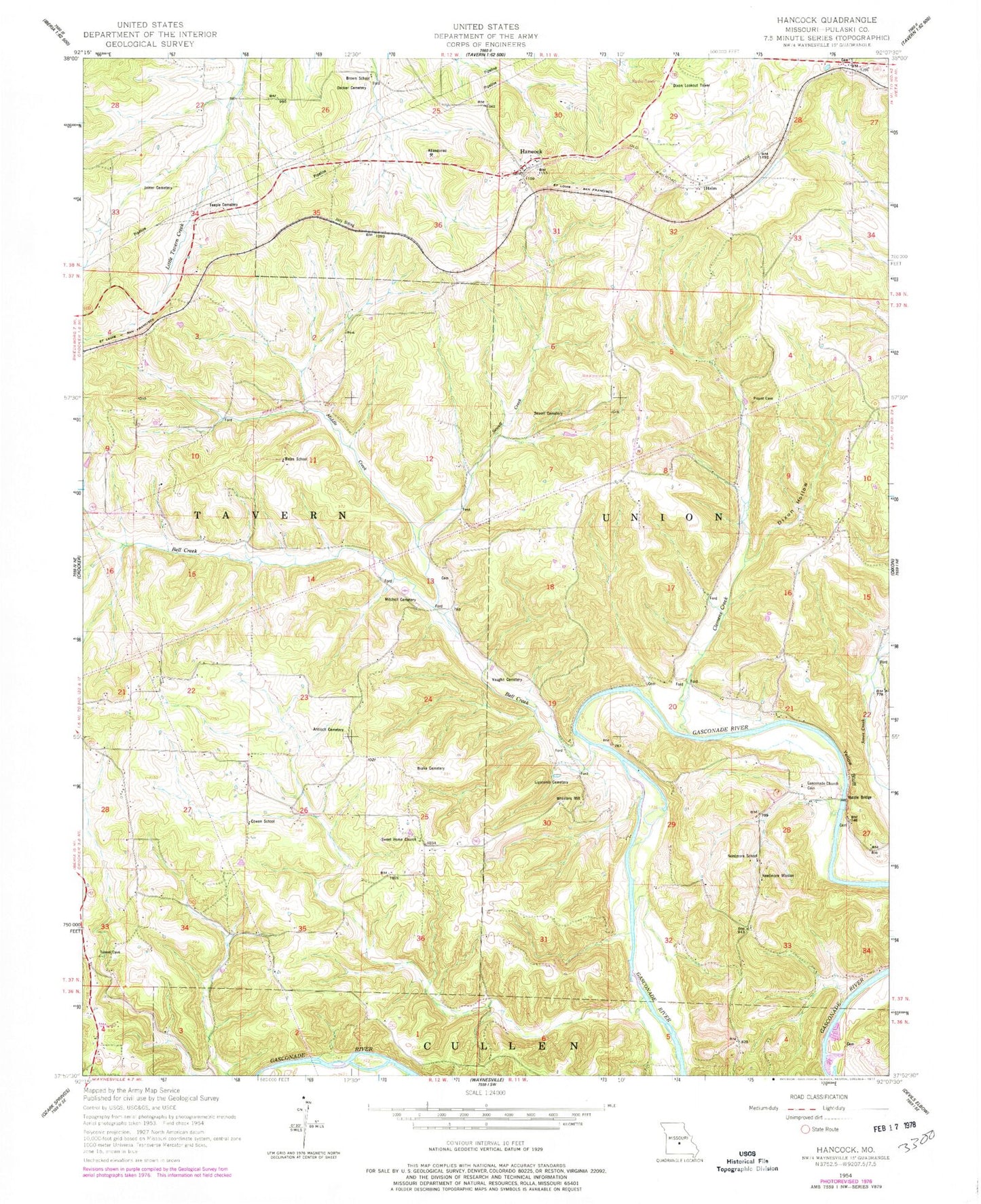 Classic USGS Hancock Missouri 7.5'x7.5' Topo Map Image