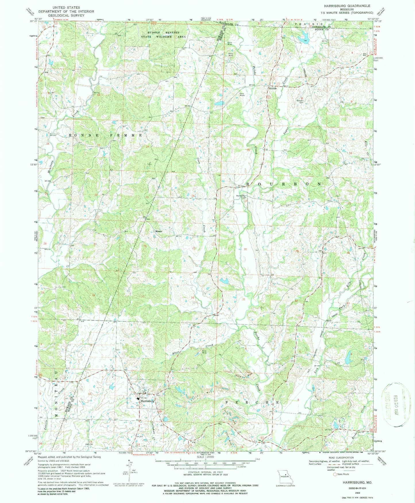 Classic USGS Harrisburg Missouri 7.5'x7.5' Topo Map Image