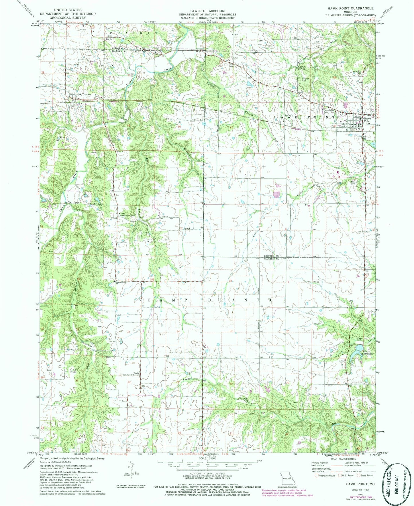 Classic USGS Hawk Point Missouri 7.5'x7.5' Topo Map Image