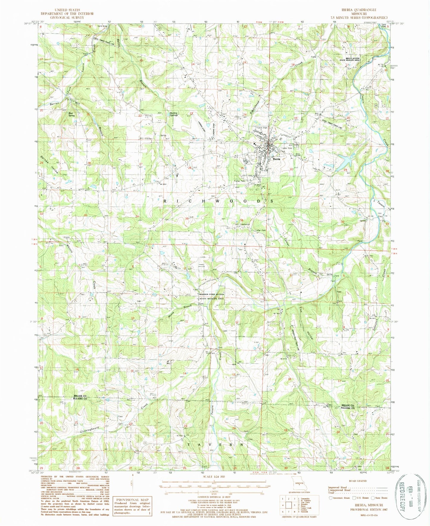 Classic USGS Iberia Missouri 7.5'x7.5' Topo Map Image