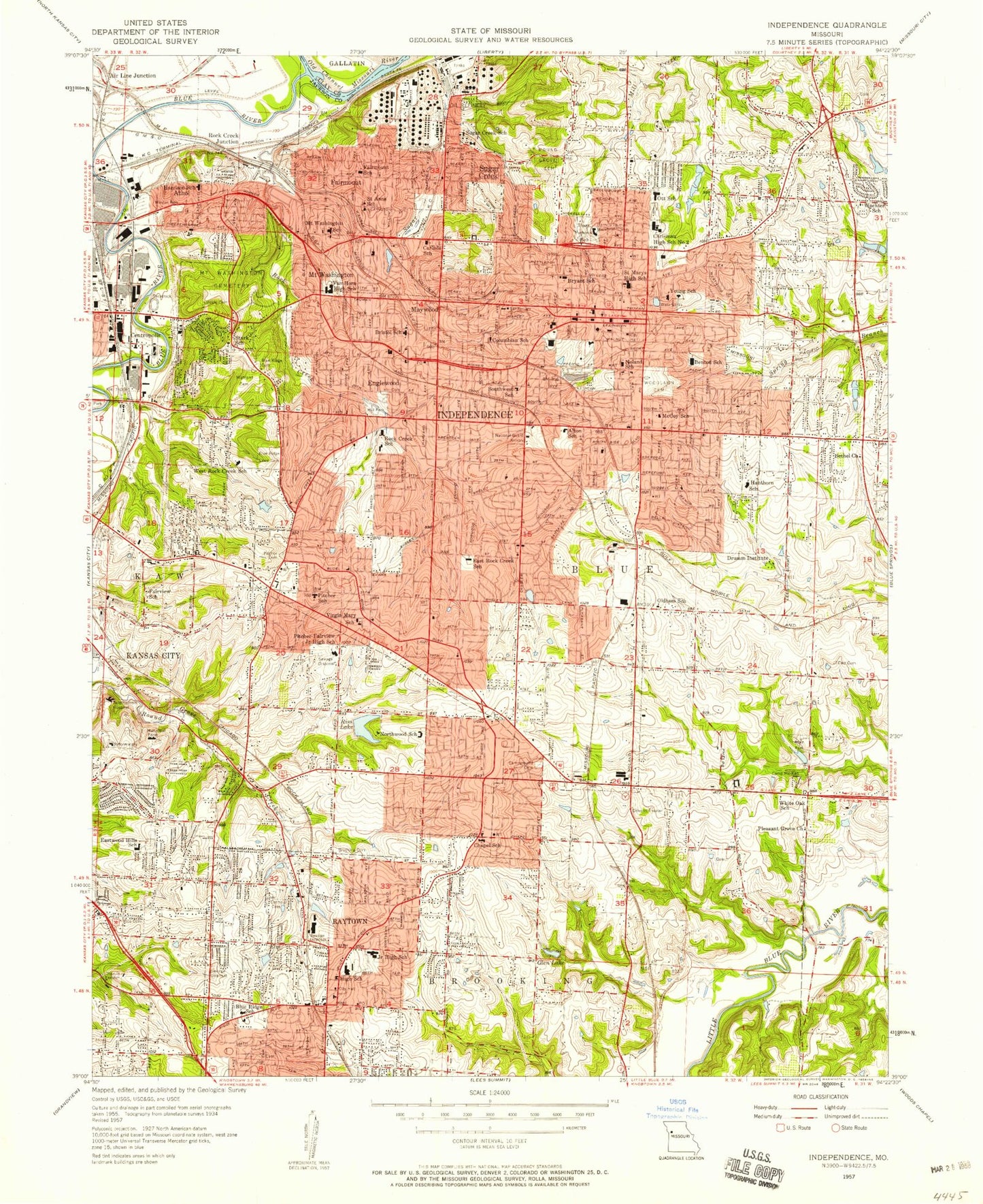 Classic USGS Independence Missouri 7.5'x7.5' Topo Map Image