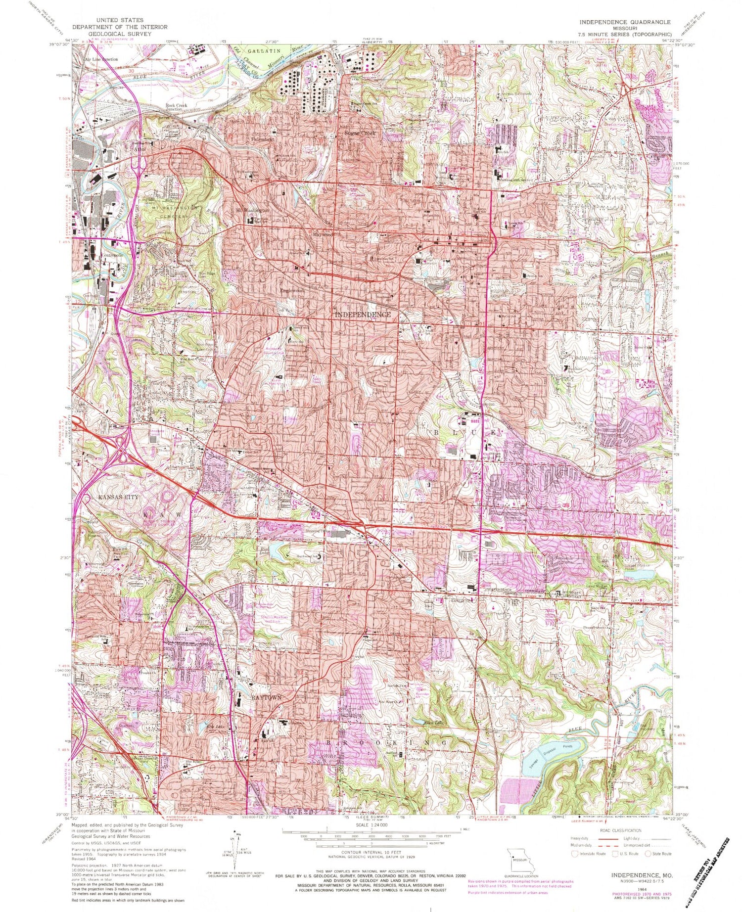 Classic USGS Independence Missouri 7.5'x7.5' Topo Map Image