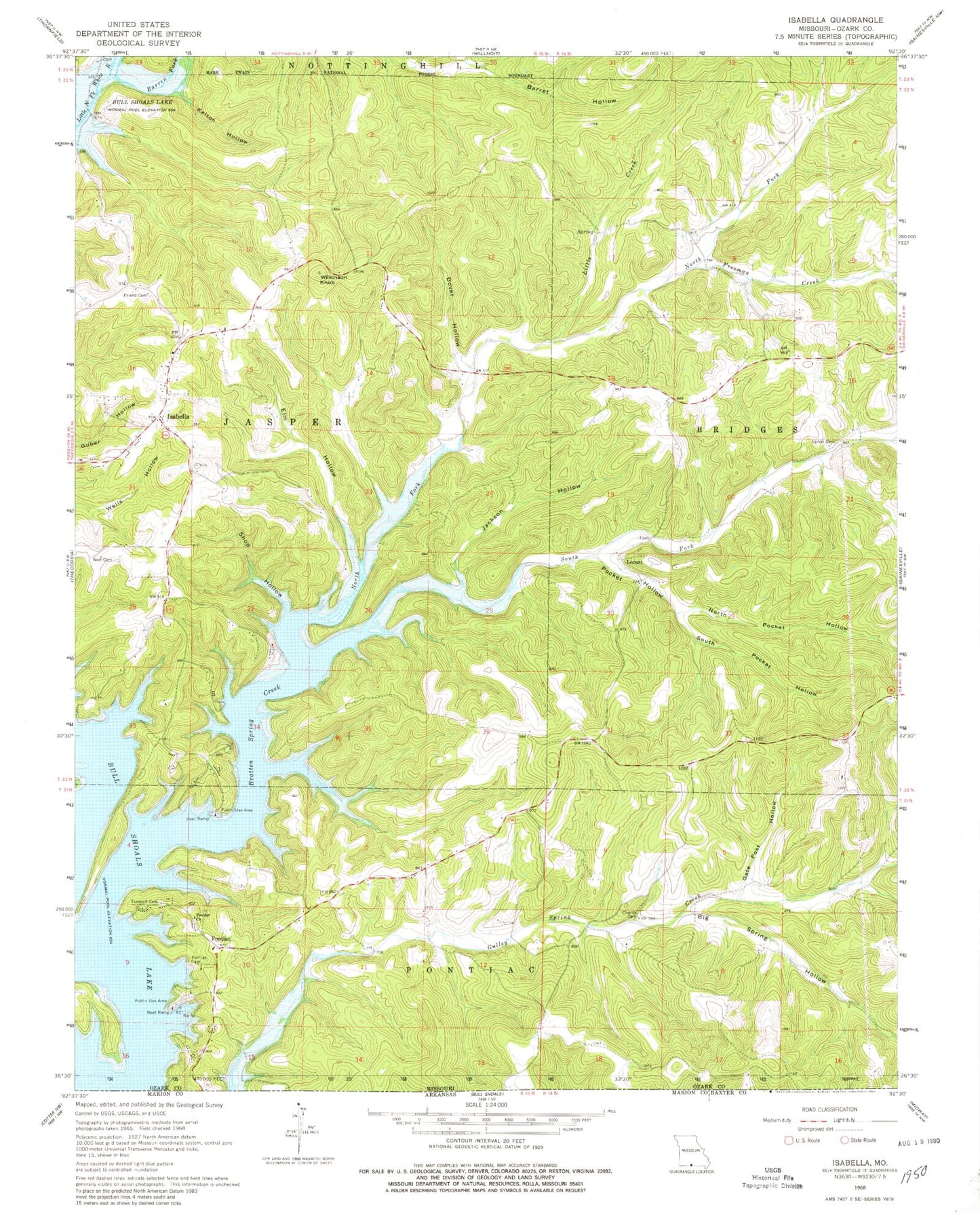 Classic USGS Isabella Missouri 7.5'x7.5' Topo Map Image