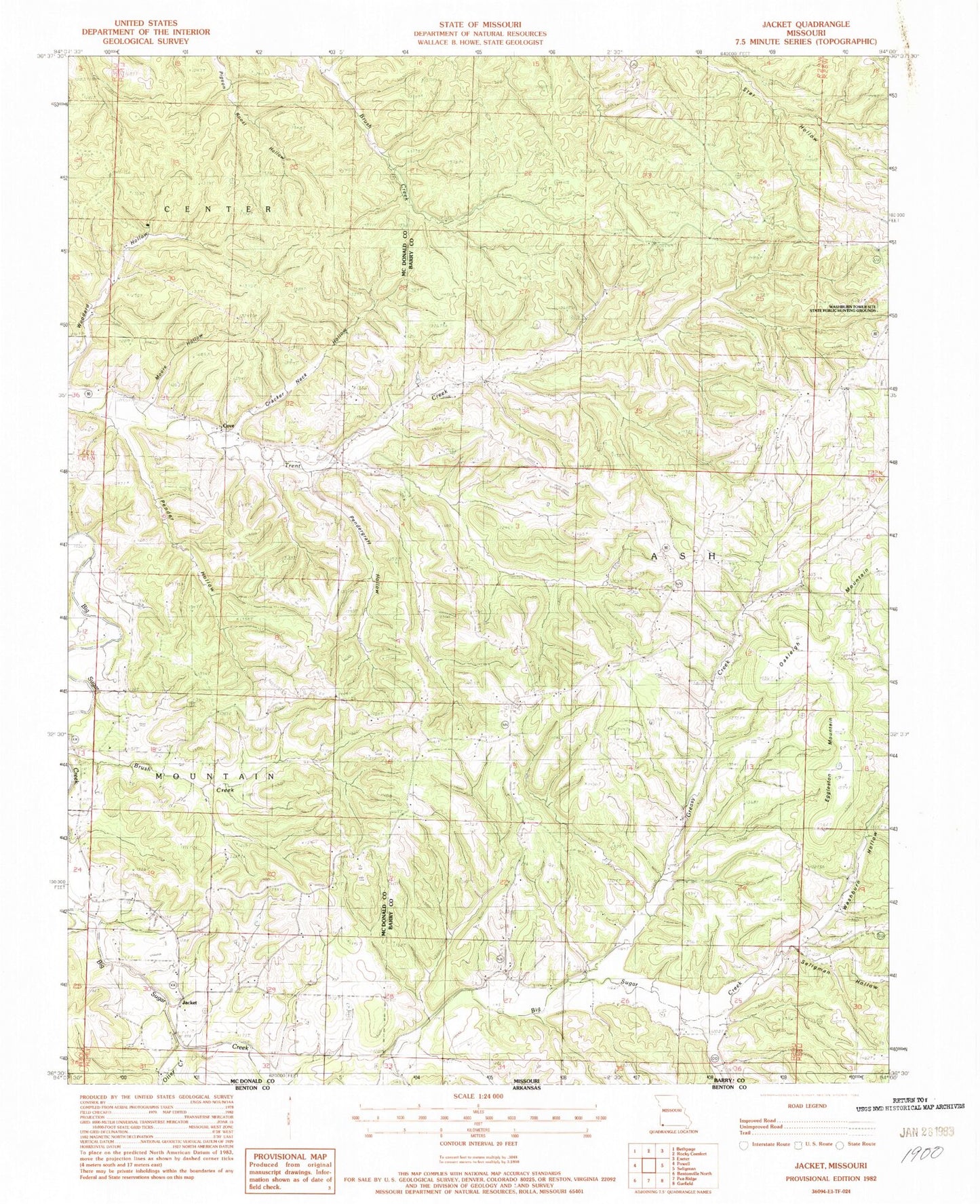 Classic USGS Jacket Missouri 7.5'x7.5' Topo Map Image