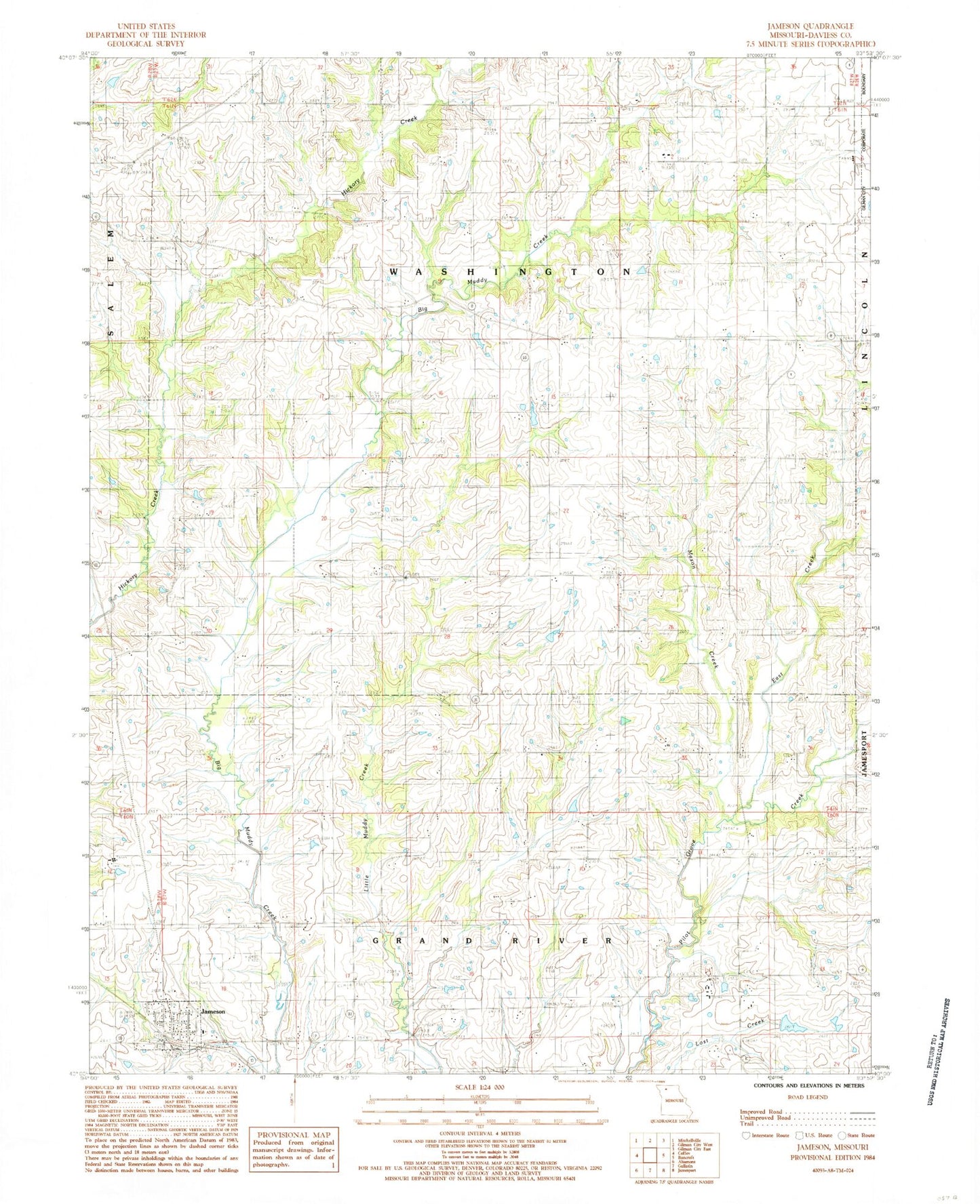 Classic USGS Jameson Missouri 7.5'x7.5' Topo Map Image