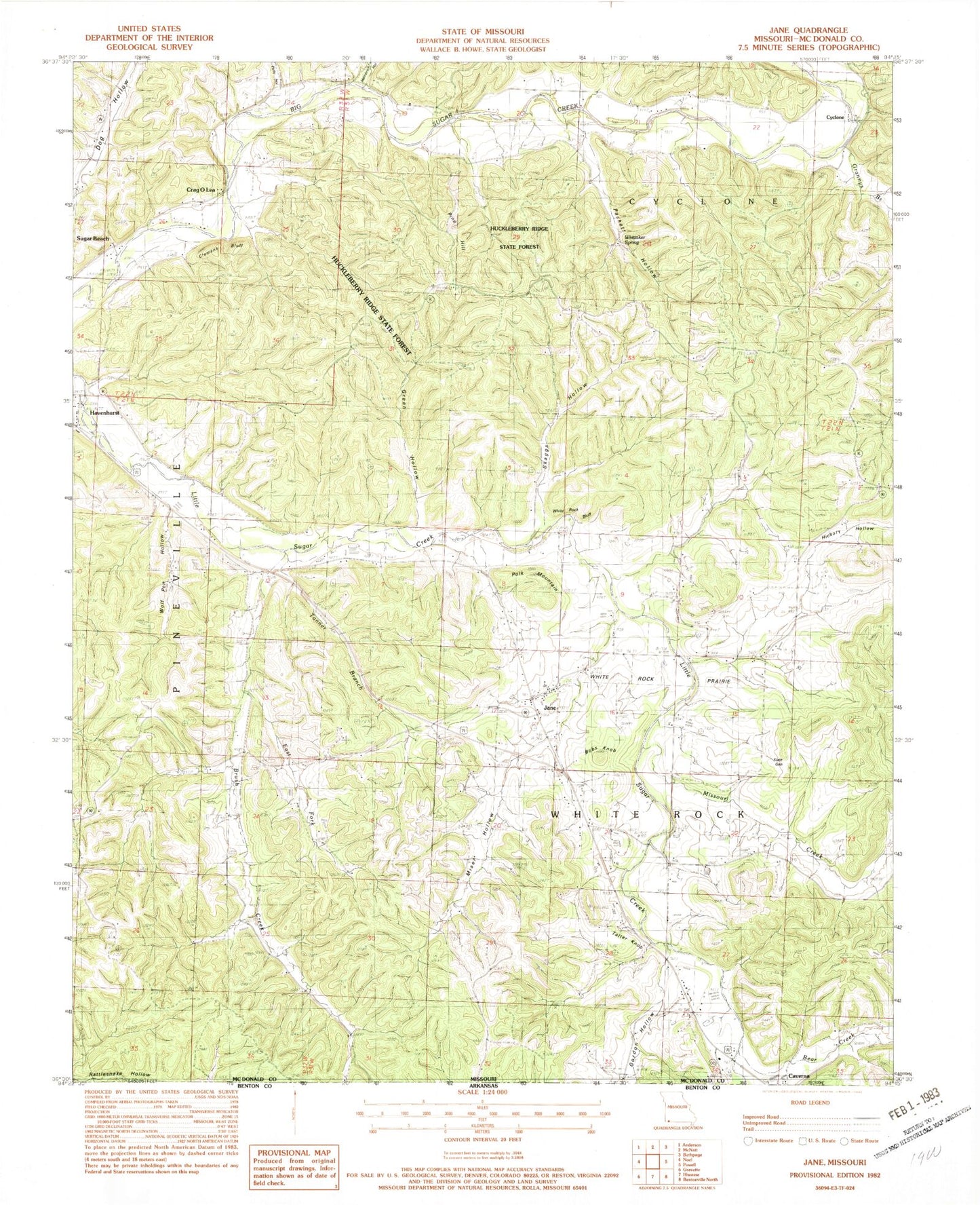 Classic USGS Jane Missouri 7.5'x7.5' Topo Map Image