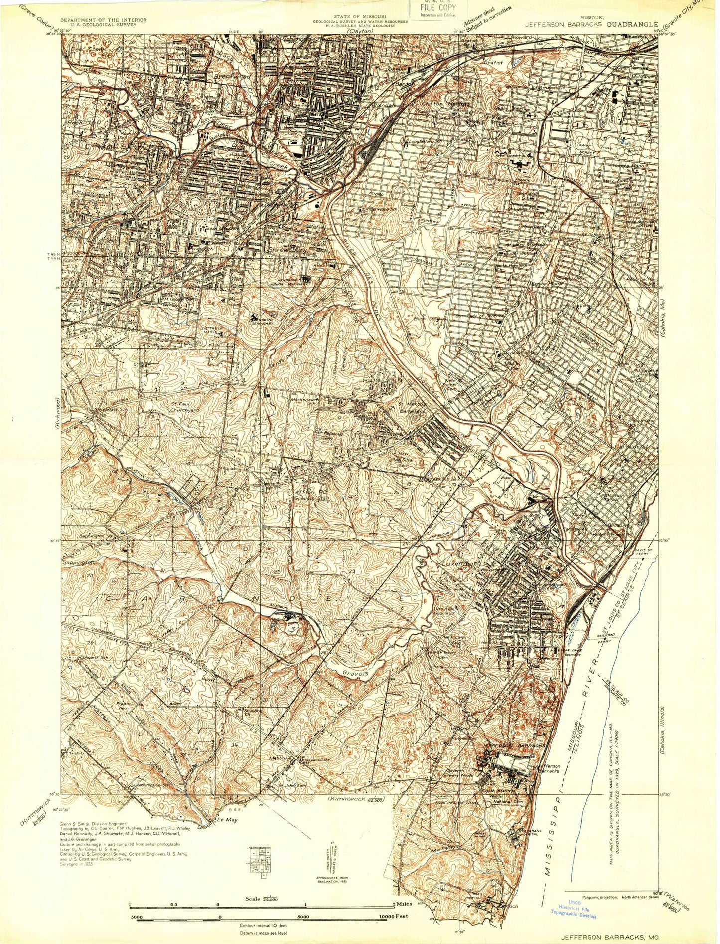 Classic USGS Webster Groves Missouri 7.5'x7.5' Topo Map Image