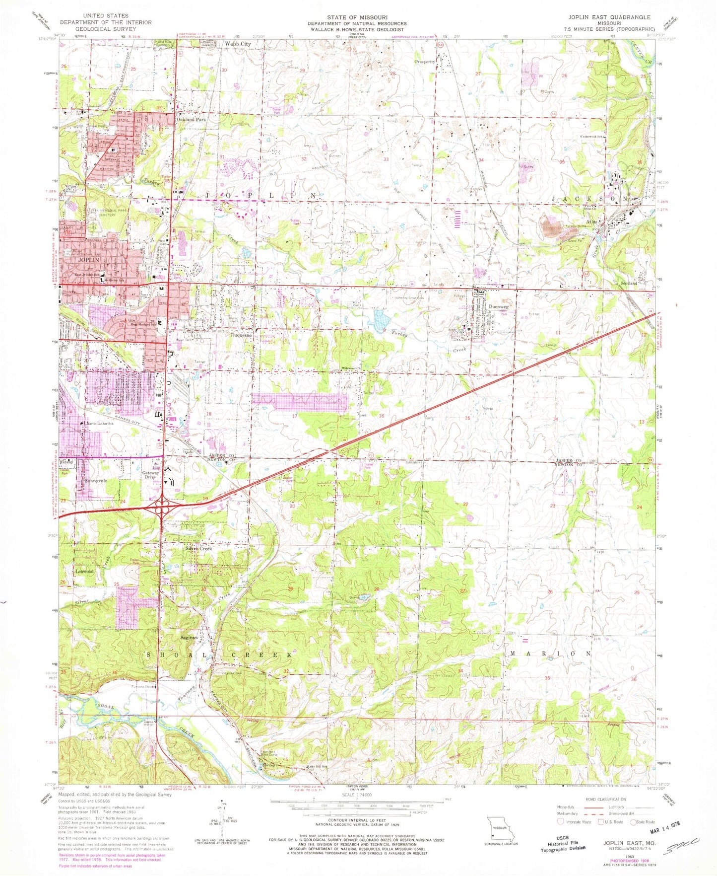 Classic USGS Joplin East Missouri 7.5'x7.5' Topo Map Image
