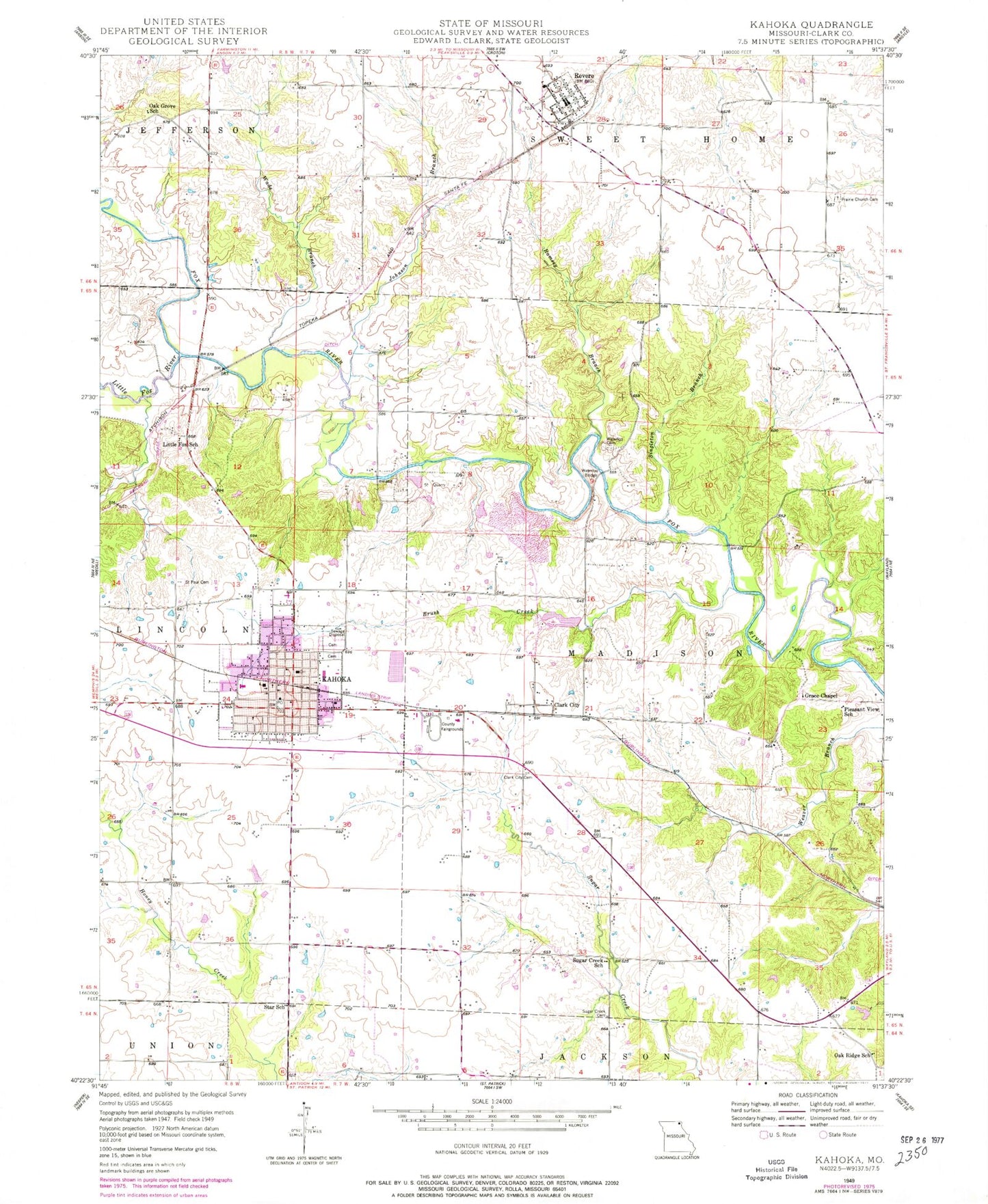 Classic USGS Kahoka Missouri 7.5'x7.5' Topo Map Image