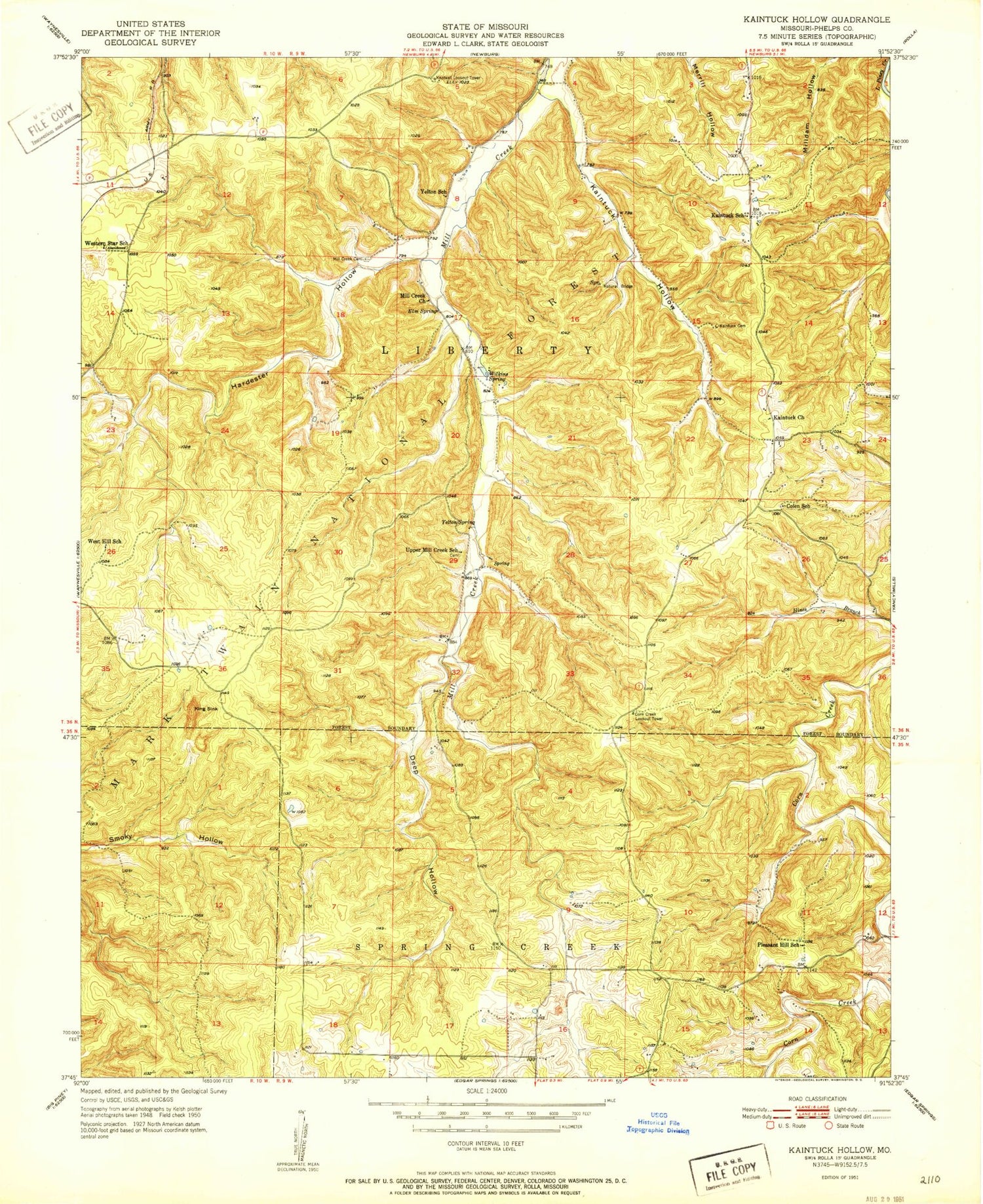 Classic USGS Kaintuck Hollow Missouri 7.5'x7.5' Topo Map Image