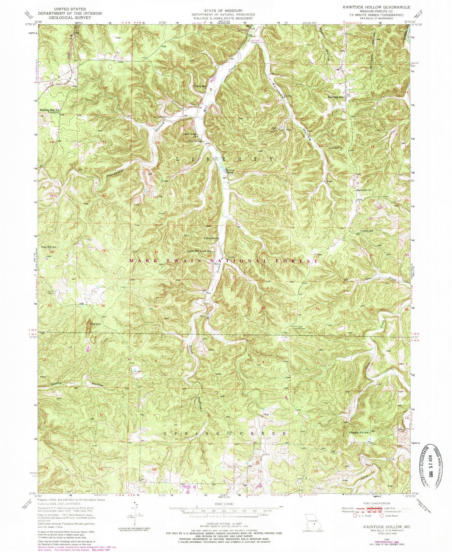 Classic USGS Kaintuck Hollow Missouri 7.5'x7.5' Topo Map Image