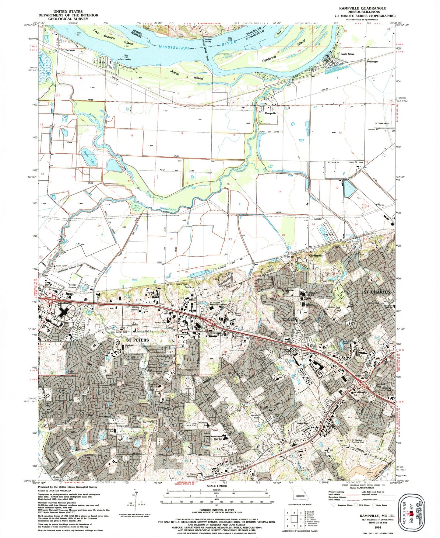 Classic USGS Kampville Missouri 7.5'x7.5' Topo Map Image