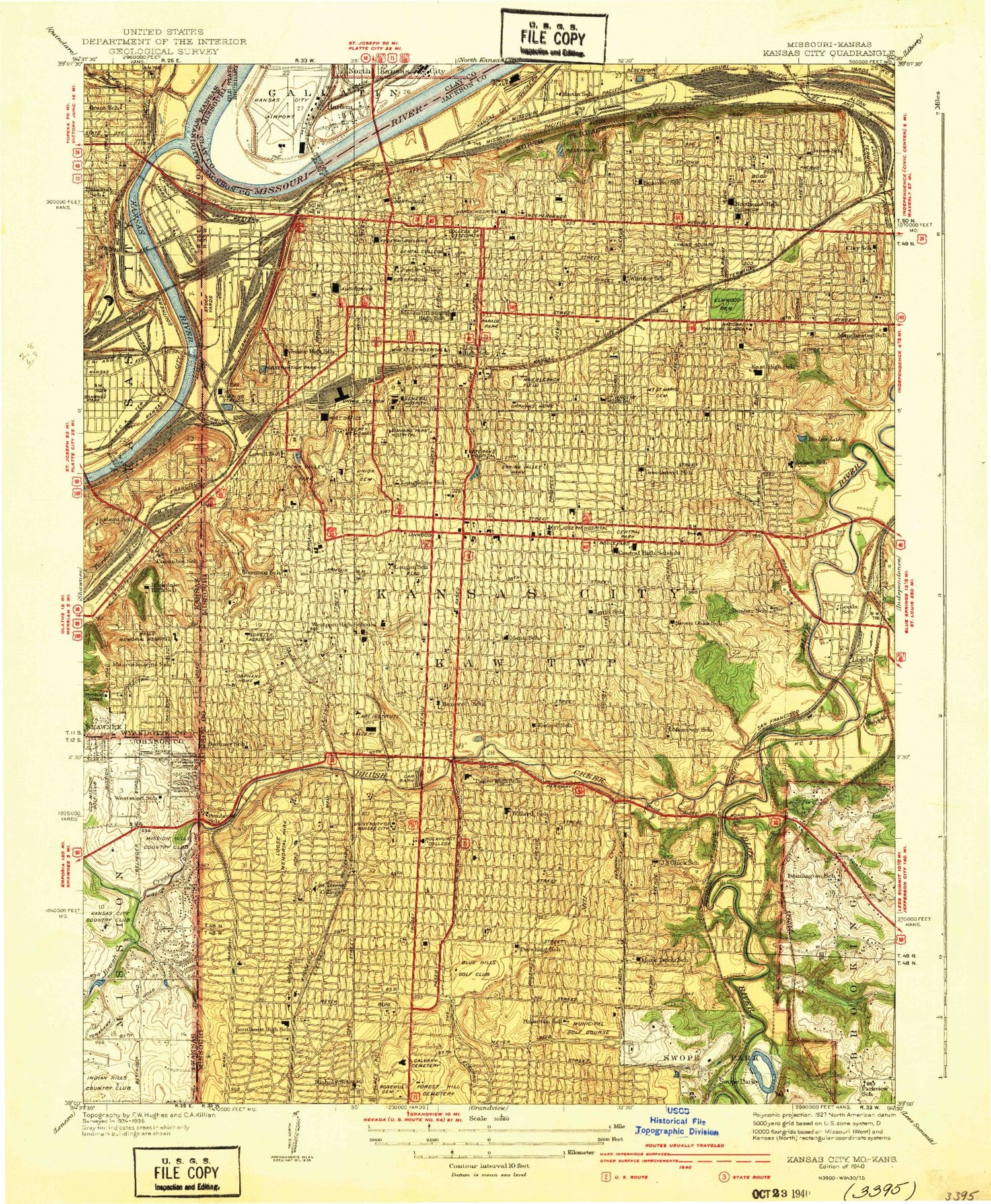 Classic USGS Kansas City Missouri 7.5'x7.5' Topo Map Image