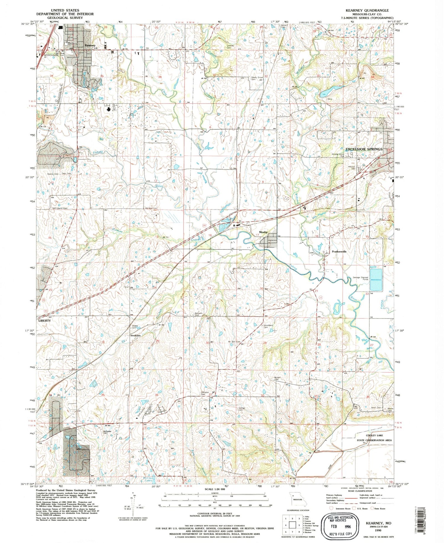 Classic USGS Kearney Missouri 7.5'x7.5' Topo Map Image