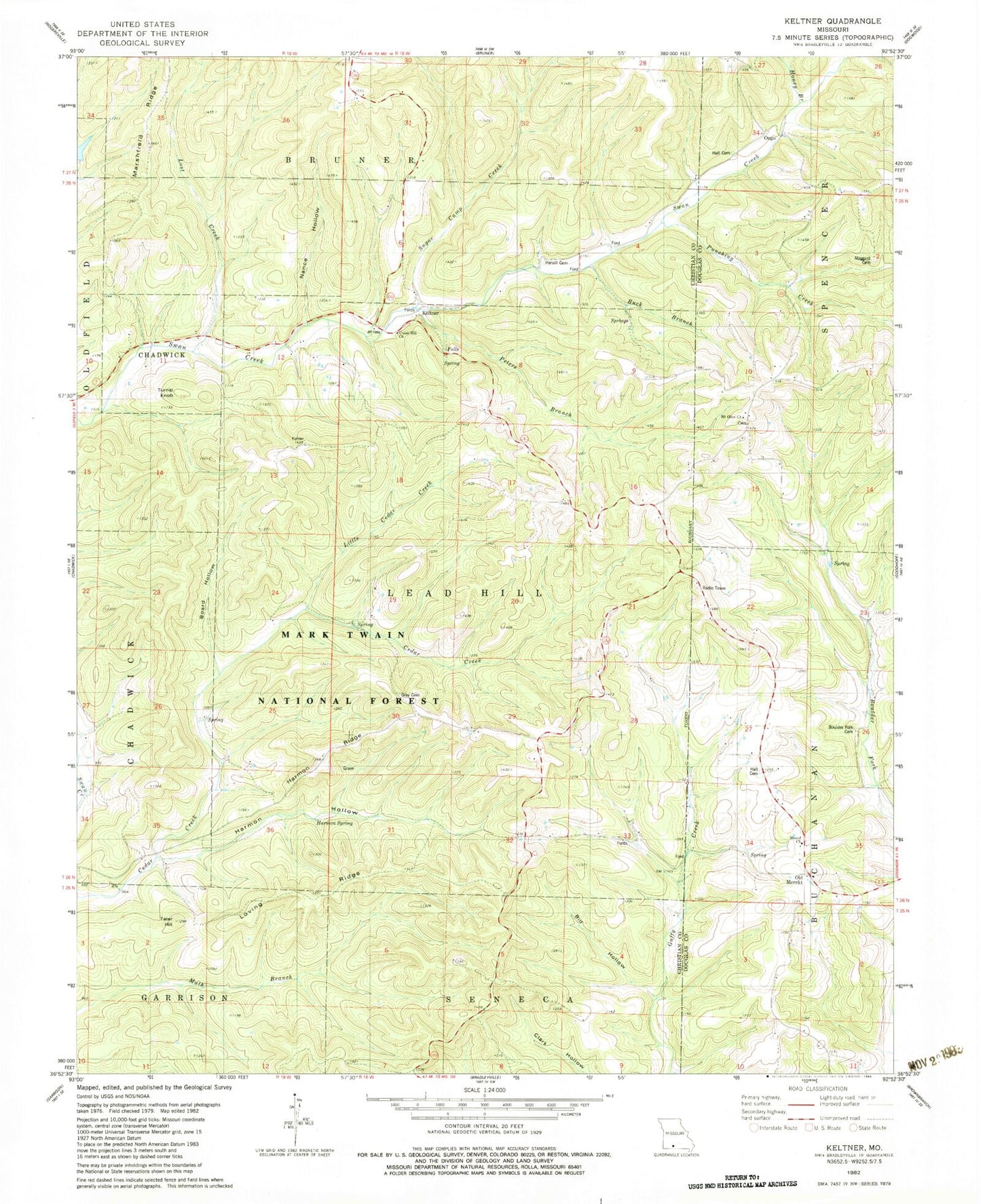 Classic USGS Keltner Missouri 7.5'x7.5' Topo Map Image