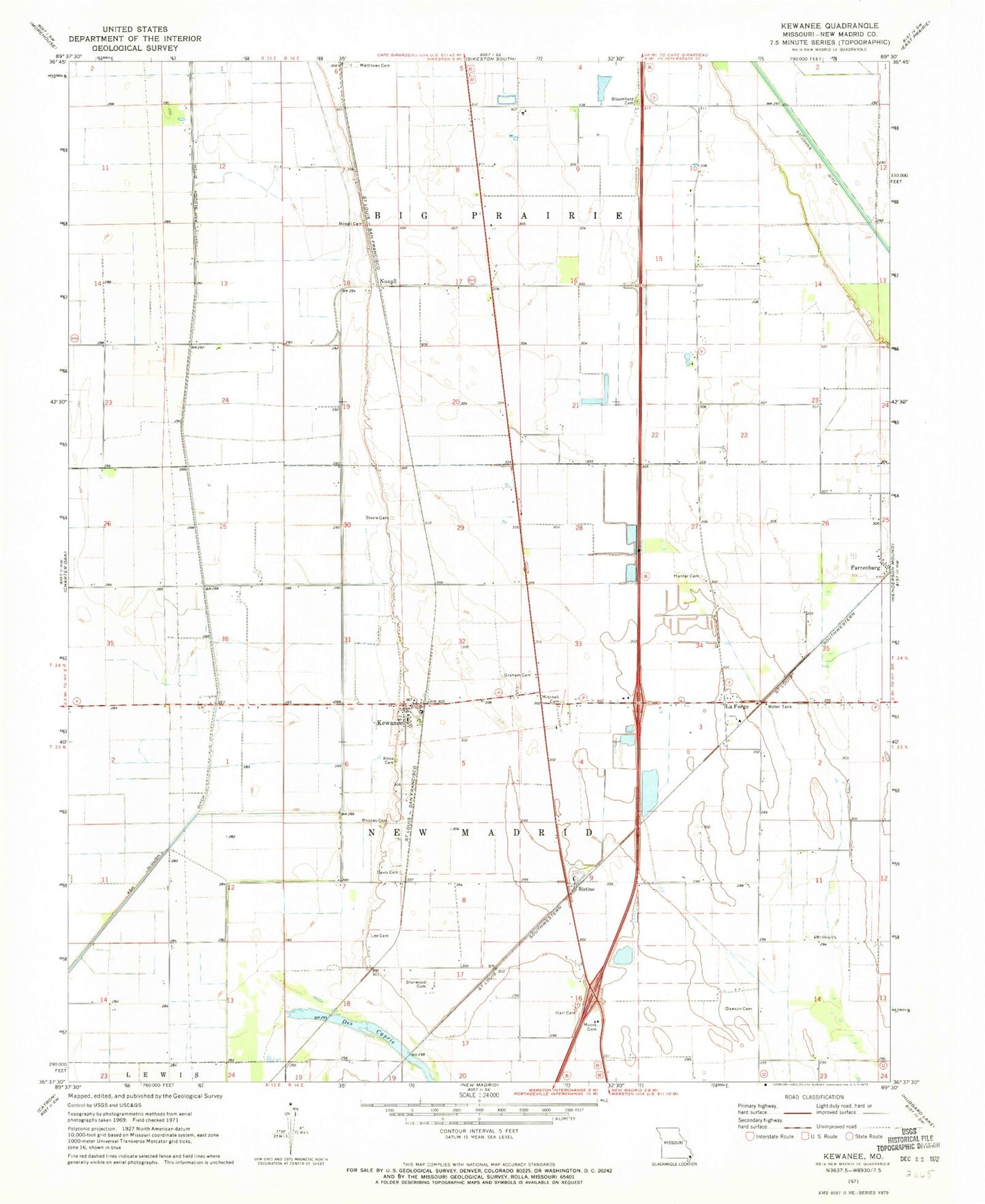 Classic USGS Kewanee Missouri 7.5'x7.5' Topo Map Image