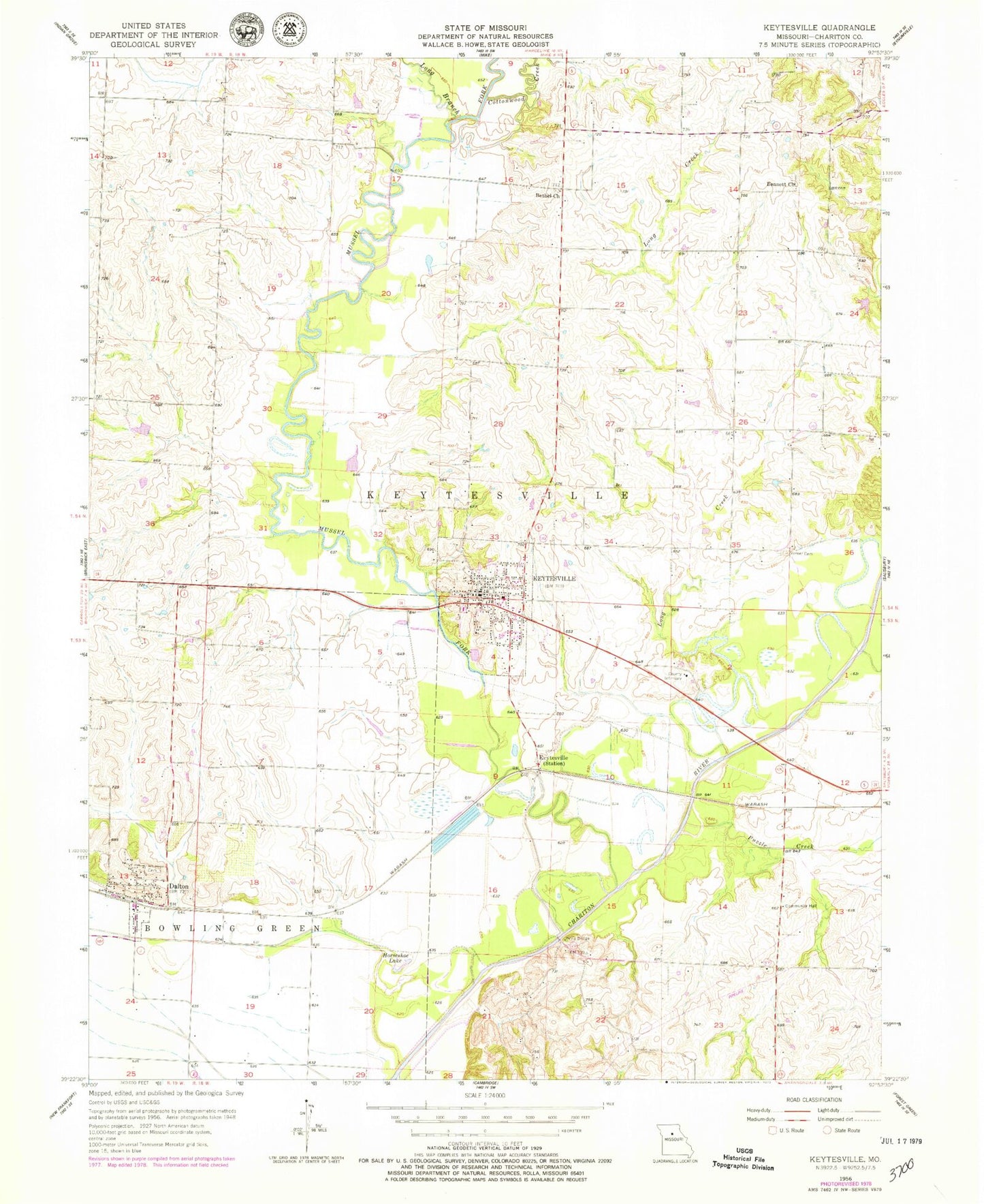 Classic USGS Keytesville Missouri 7.5'x7.5' Topo Map Image