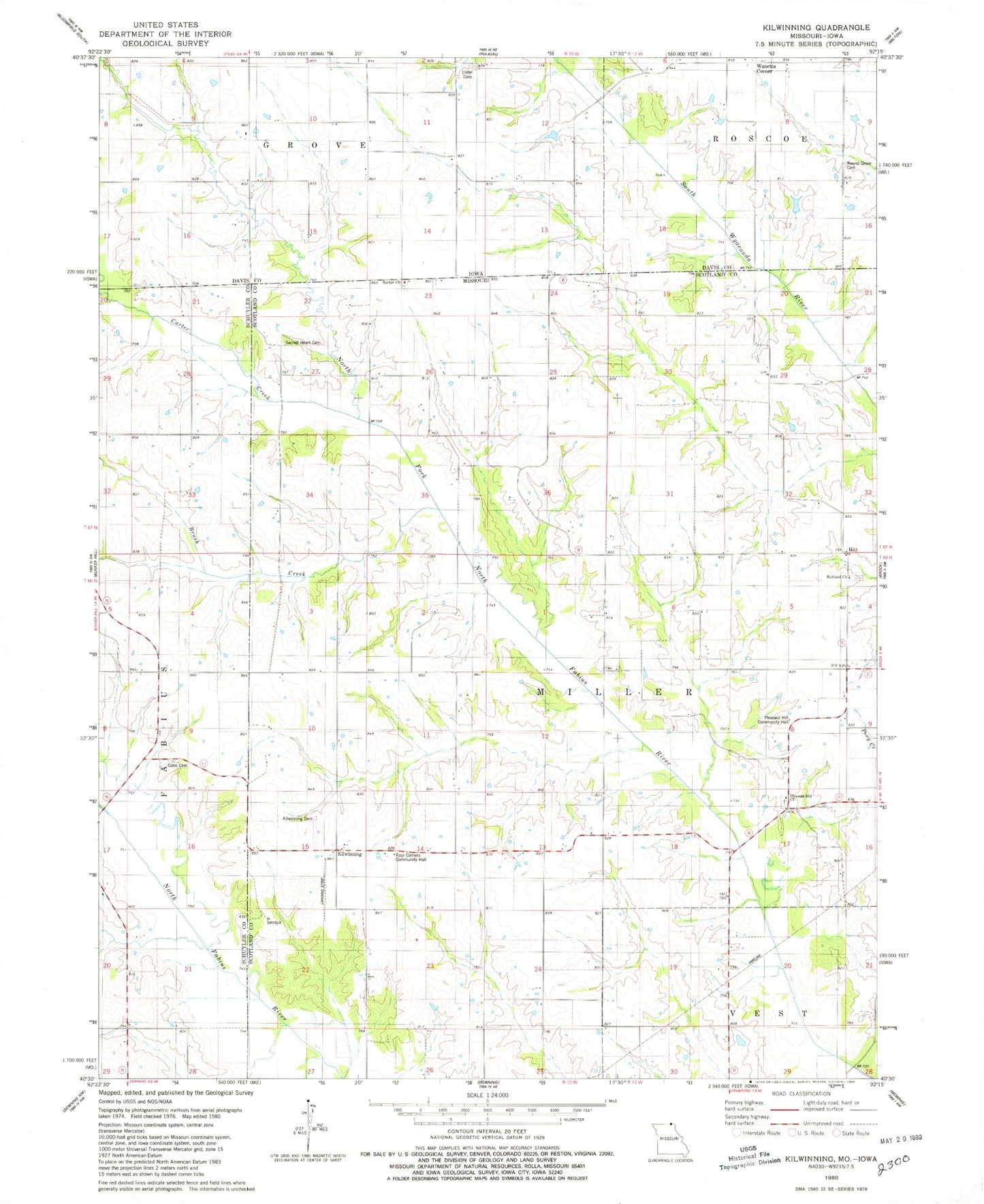 Classic USGS Kilwinning Missouri 7.5'x7.5' Topo Map Image