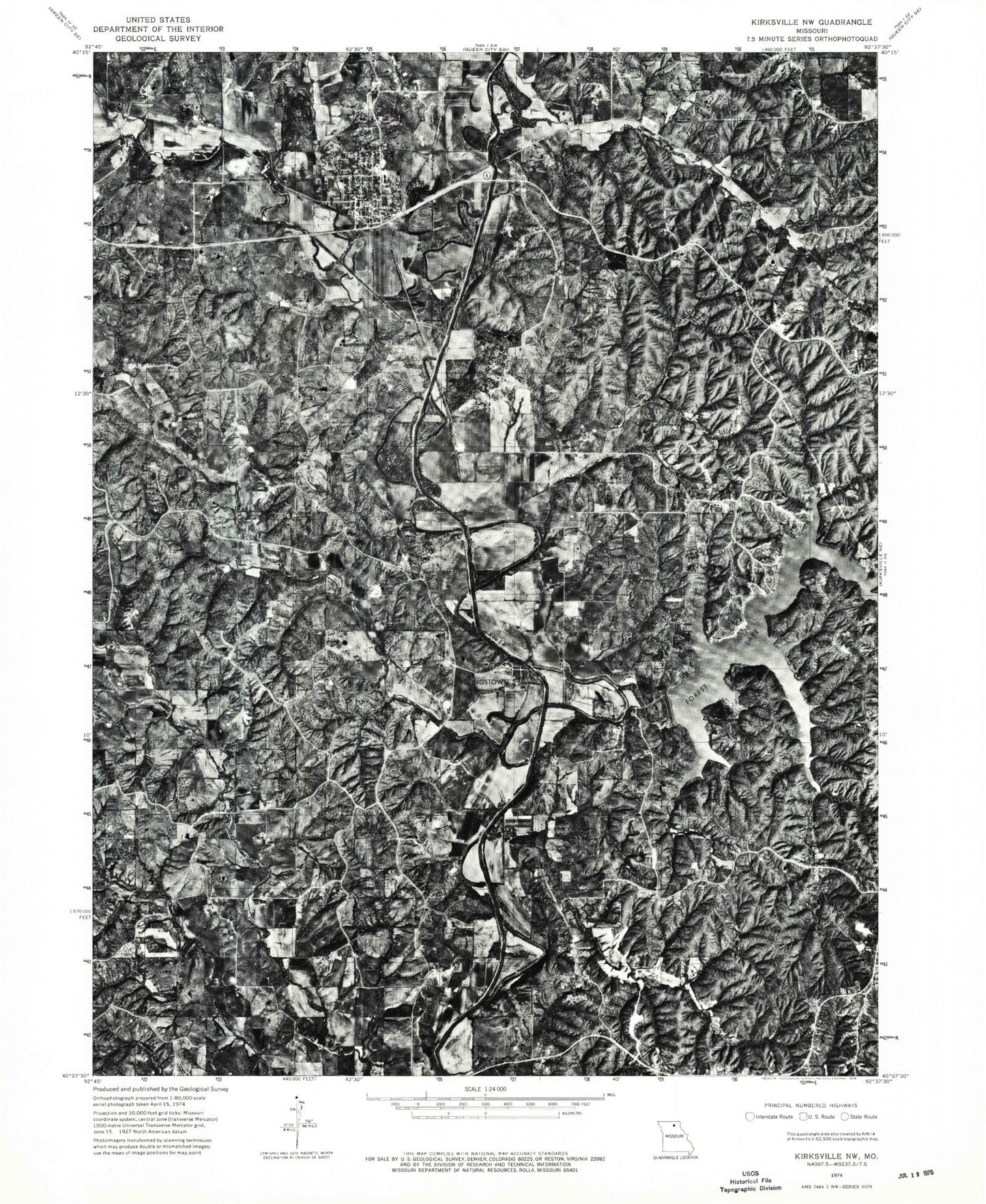 Classic USGS Novinger Missouri 7.5'x7.5' Topo Map Image