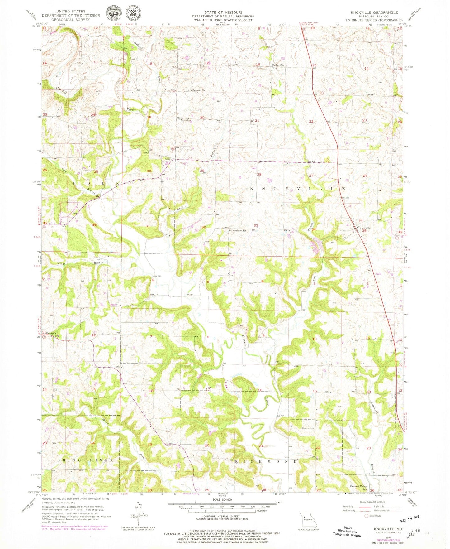 Classic USGS Knoxville Missouri 7.5'x7.5' Topo Map Image