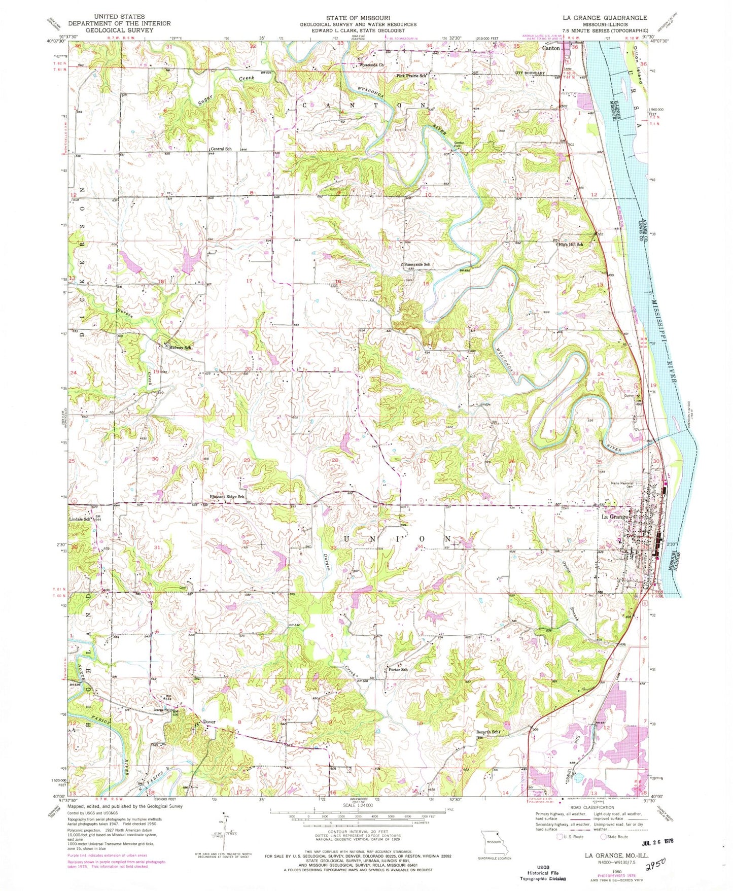Classic USGS La Grange Missouri 7.5'x7.5' Topo Map Image
