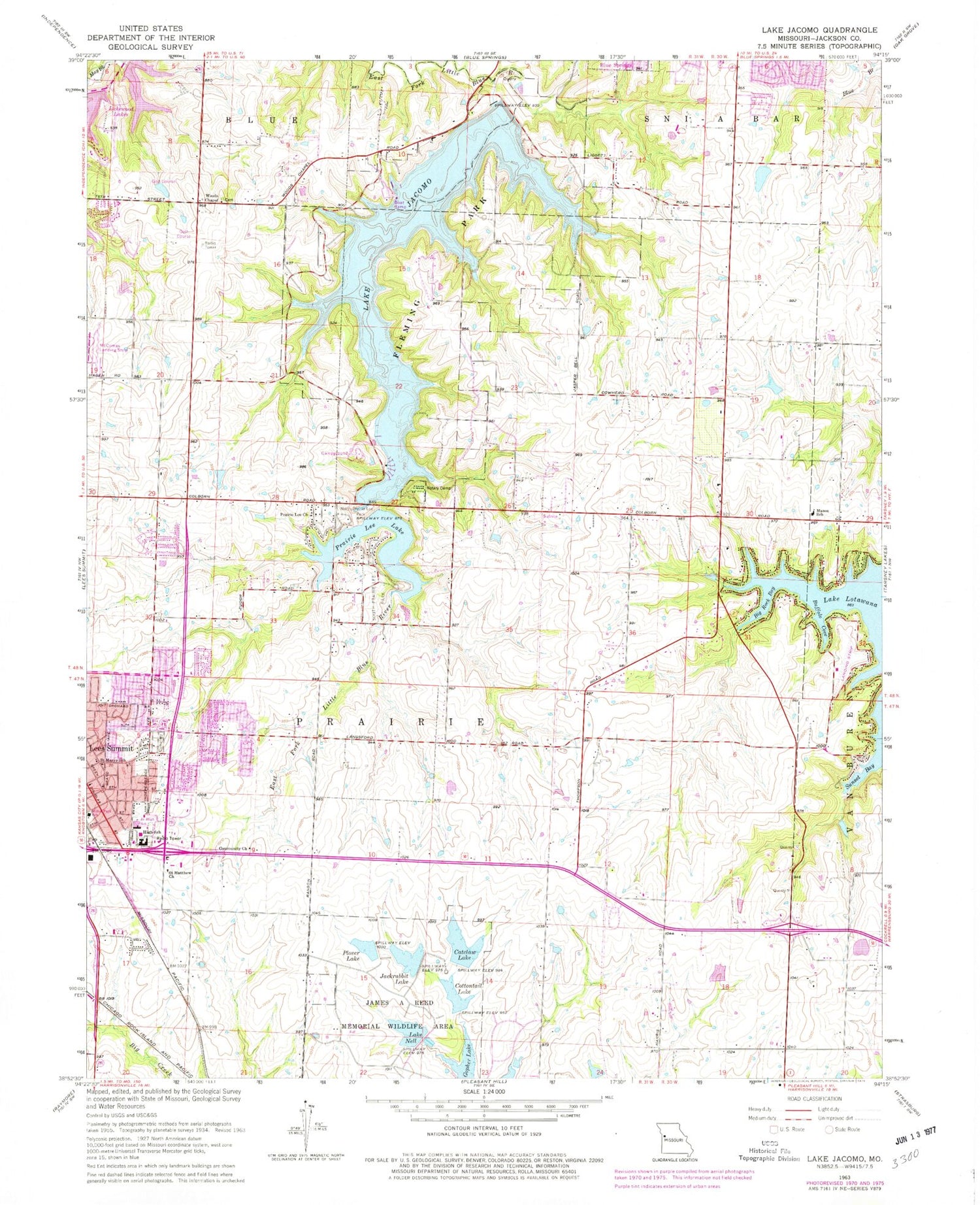 Classic USGS Lake Jacomo Missouri 7.5'x7.5' Topo Map Image