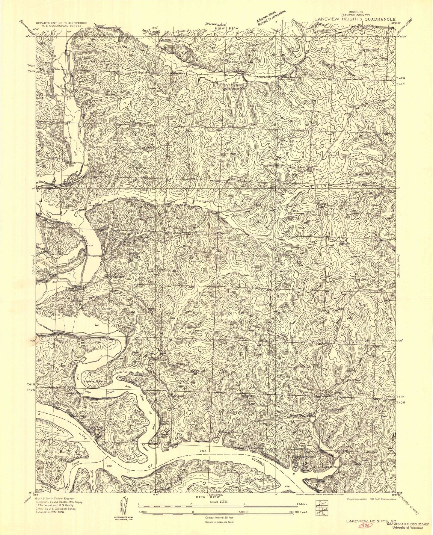Classic USGS Lakeview Heights Missouri 7.5'x7.5' Topo Map Image