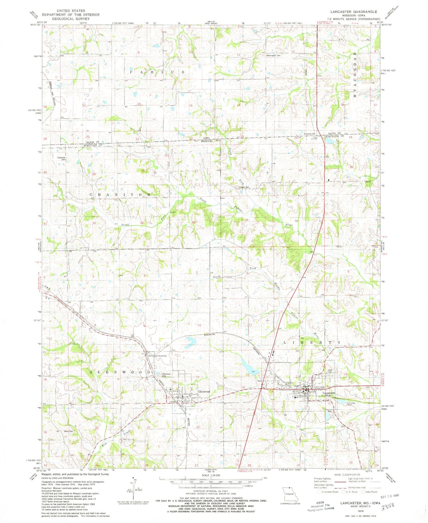 Classic USGS Lancaster Missouri 7.5'x7.5' Topo Map Image