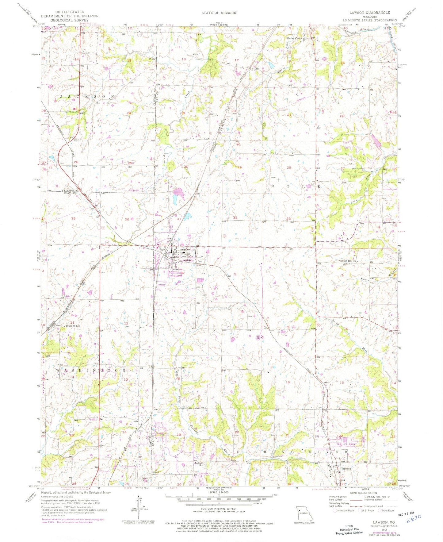 Classic USGS Lawson Missouri 7.5'x7.5' Topo Map Image