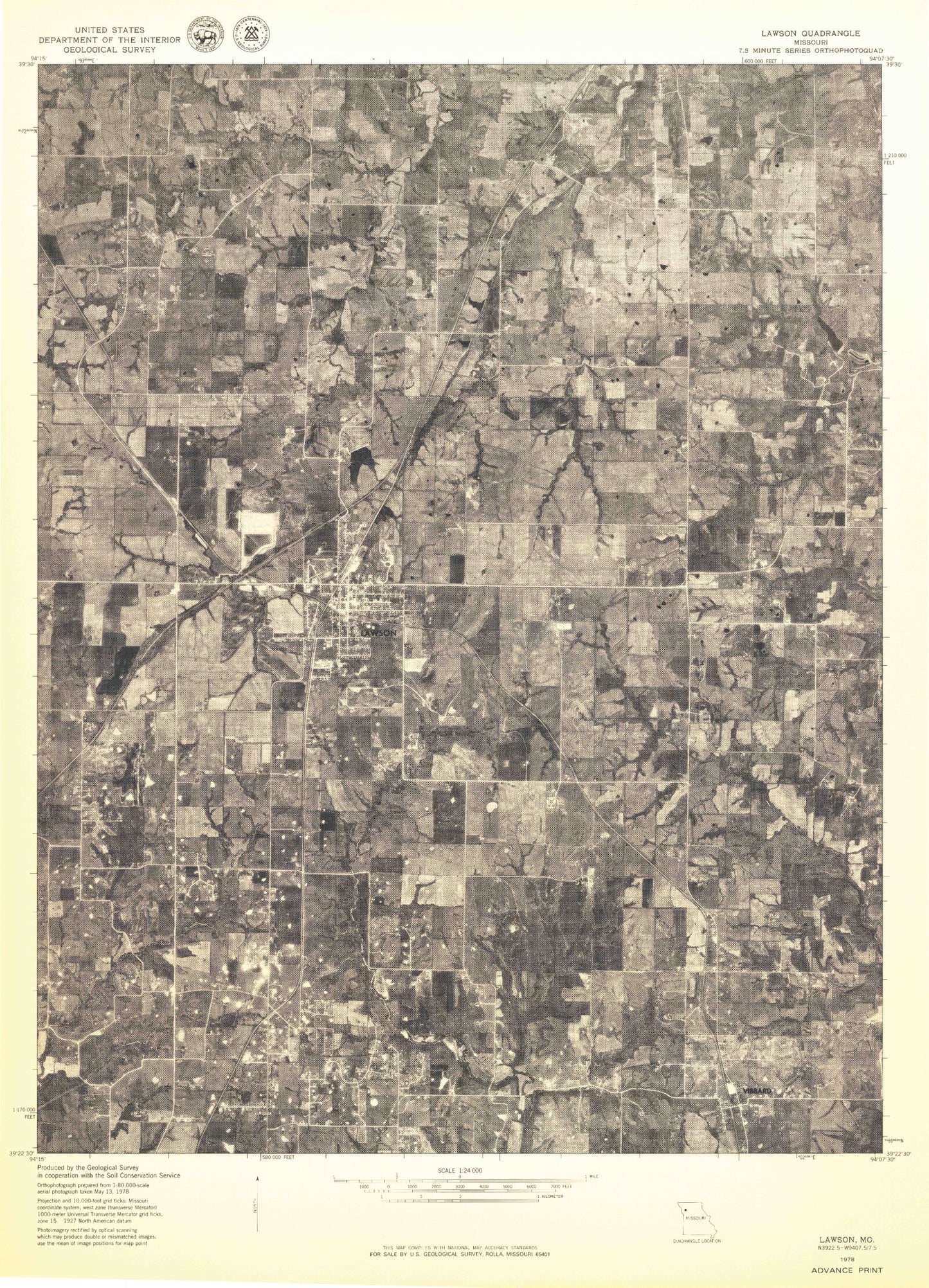 Classic USGS Lawson Missouri 7.5'x7.5' Topo Map Image