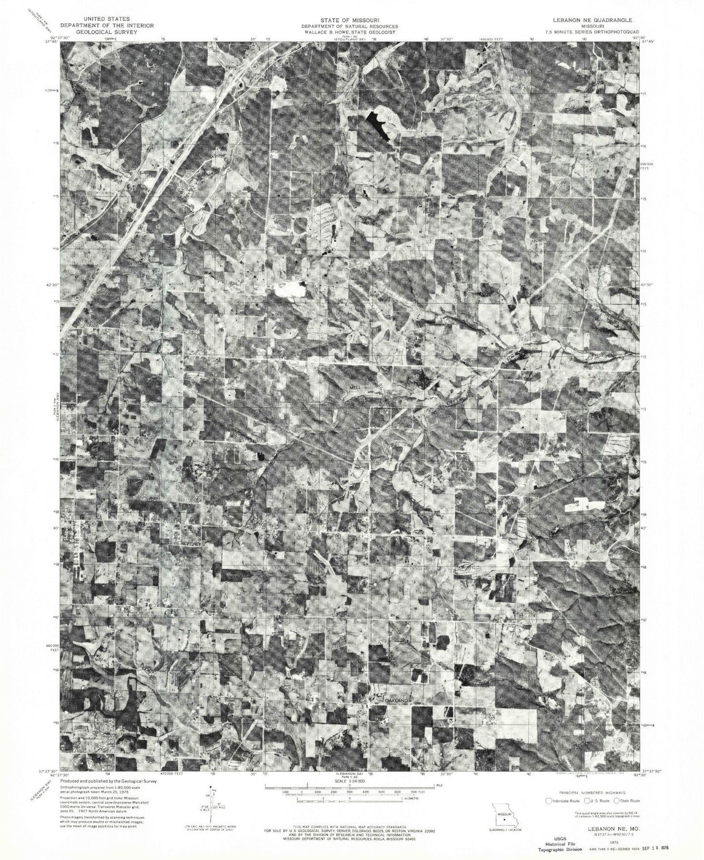 Classic USGS Oakland Missouri 7.5'x7.5' Topo Map Image