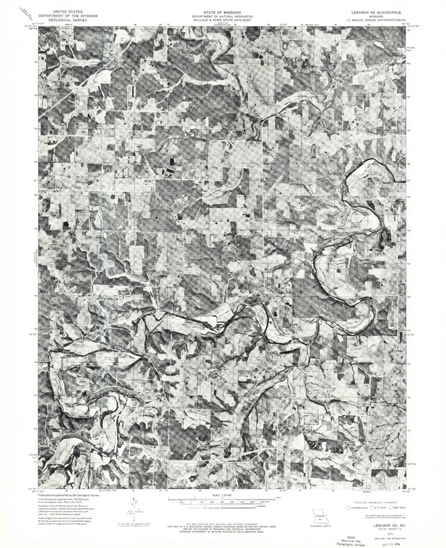 Classic USGS Russ Missouri 7.5'x7.5' Topo Map Image