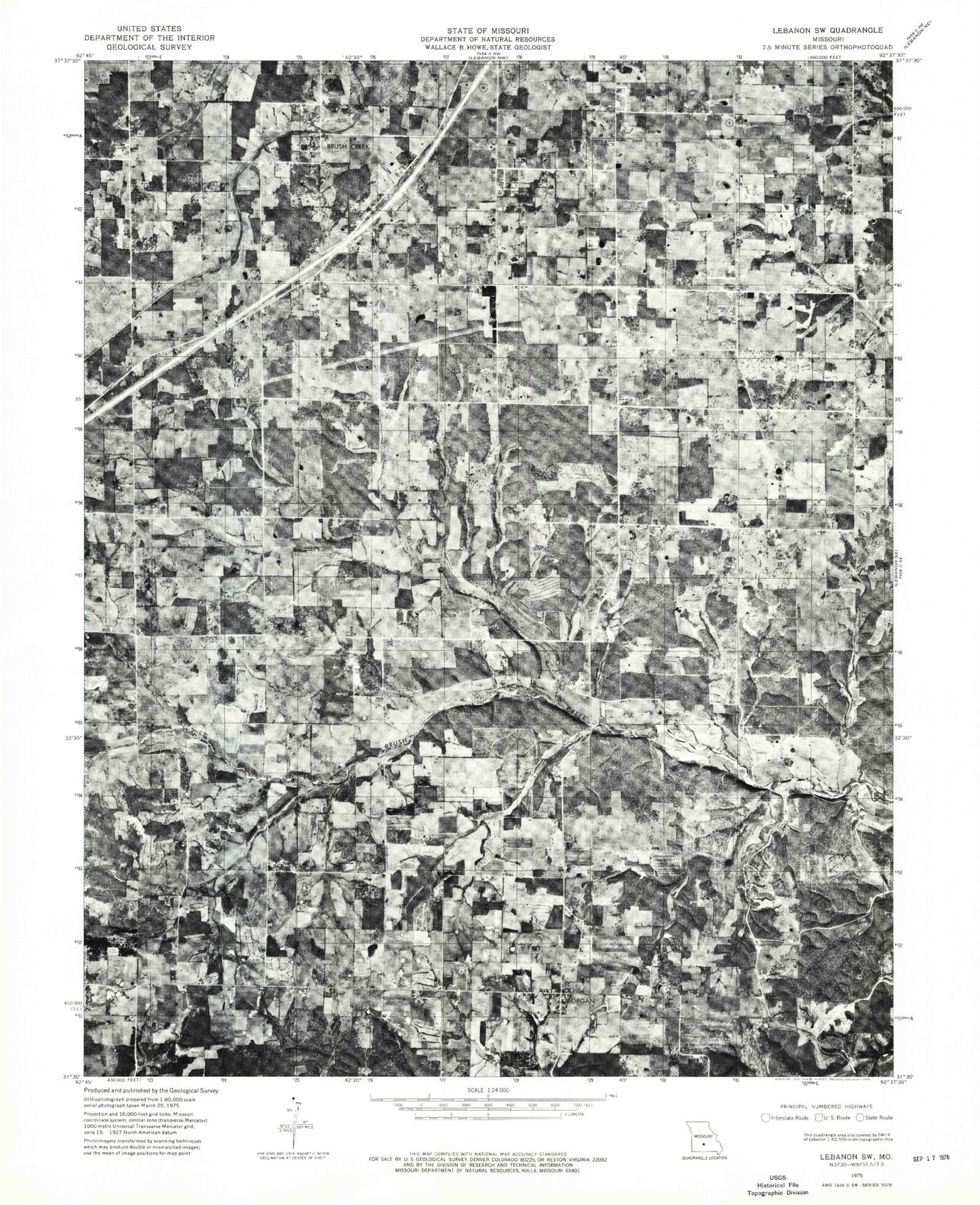 Classic USGS Brush Creek Missouri 7.5'x7.5' Topo Map Image
